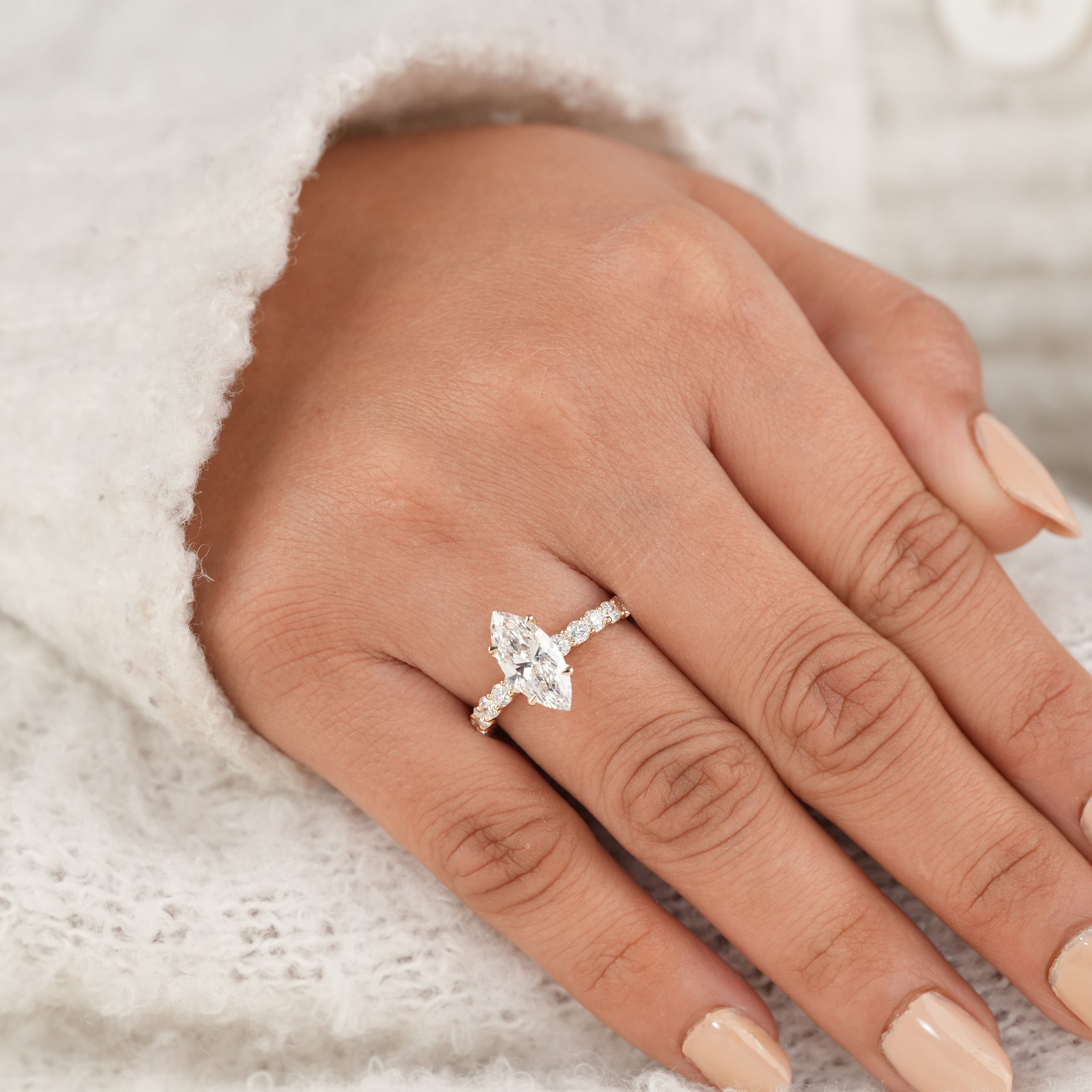 Delicate Marquise Lab Grown Diamond Ring for Bridal and Proposal