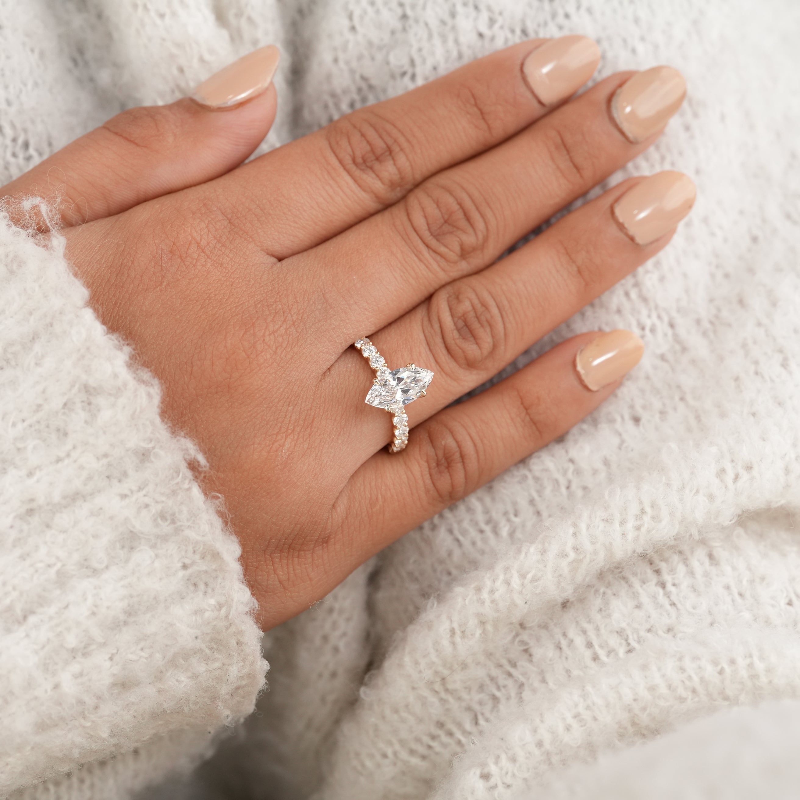 Minimalist Marquise Cut Diamond Ring in Solid Yellow Gold