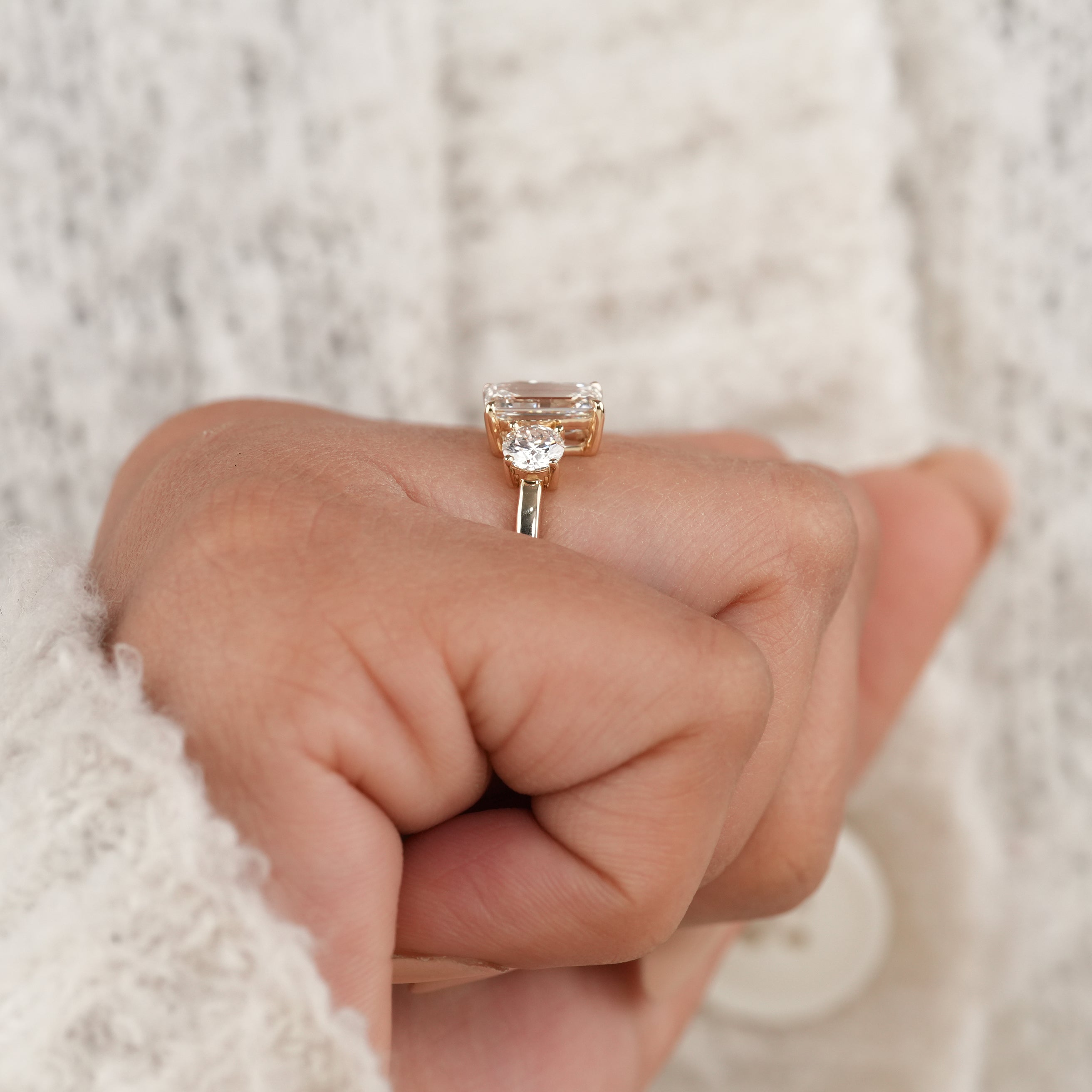 Handmade Pear and Emerald Cut Engagement Ring Luxury Bridal Style