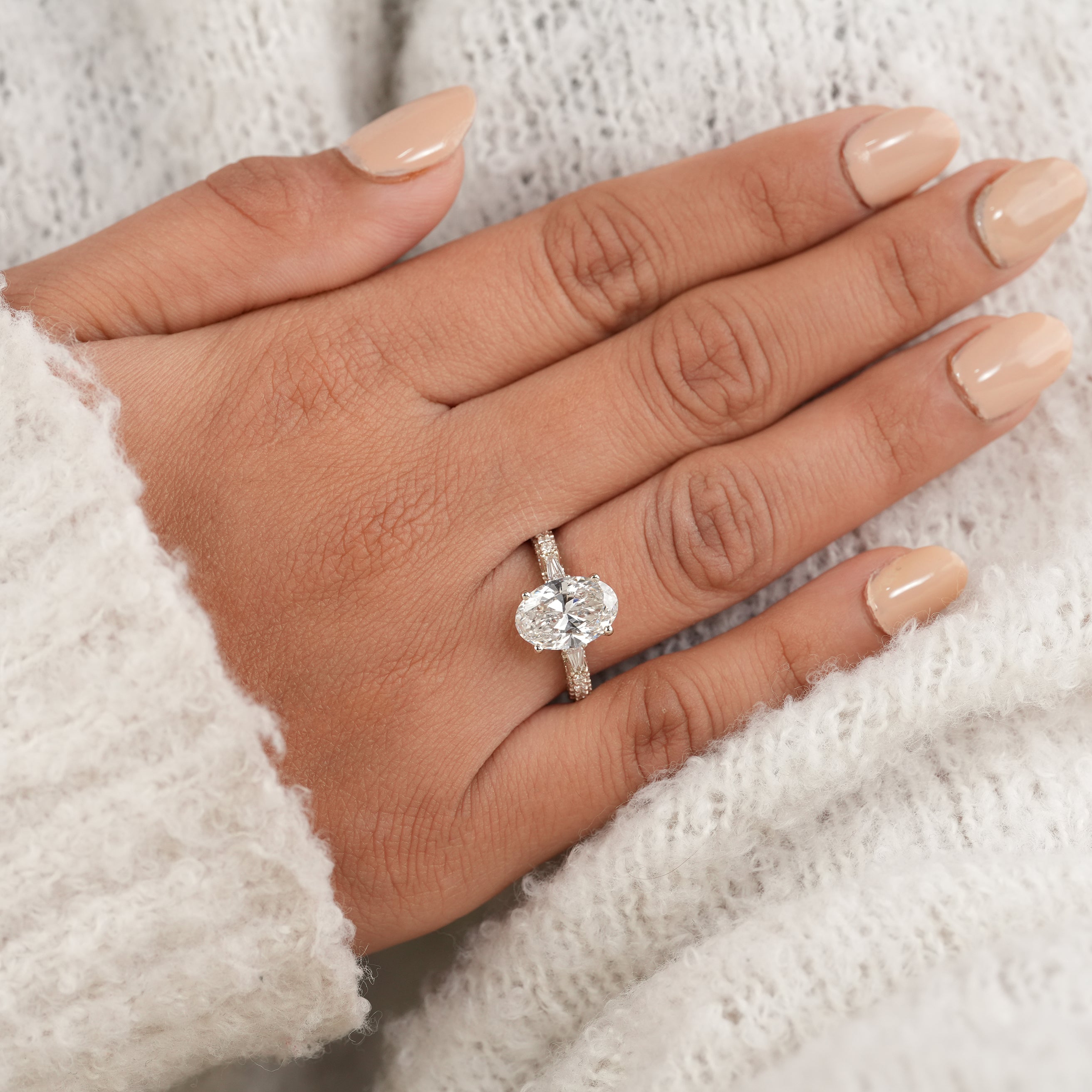 Yellow Gold Oval Diamond Ring with Sparkling Pave Diamond Band