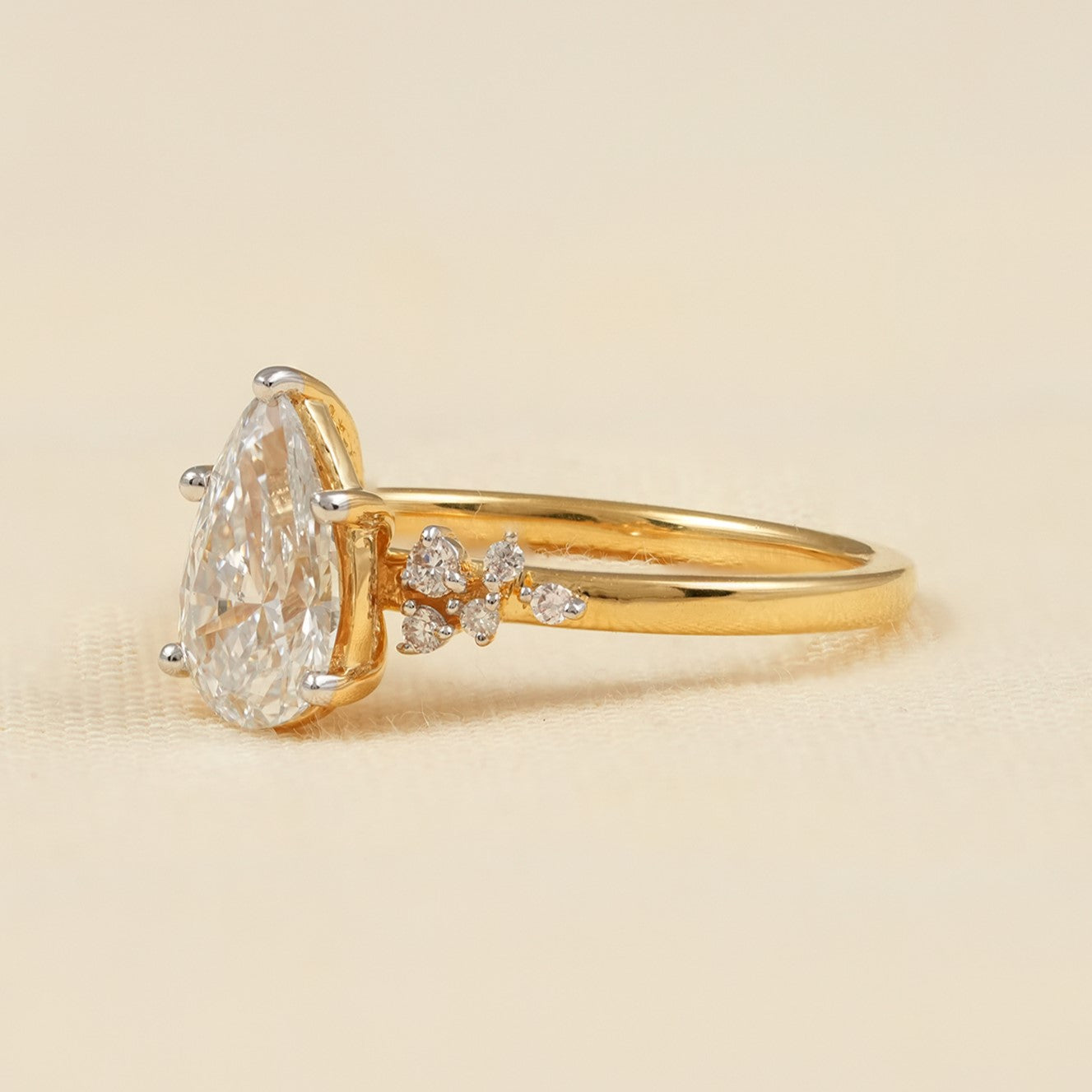 Vintage Inspired Pear Diamond Ring in Solid Yellow Gold Setting