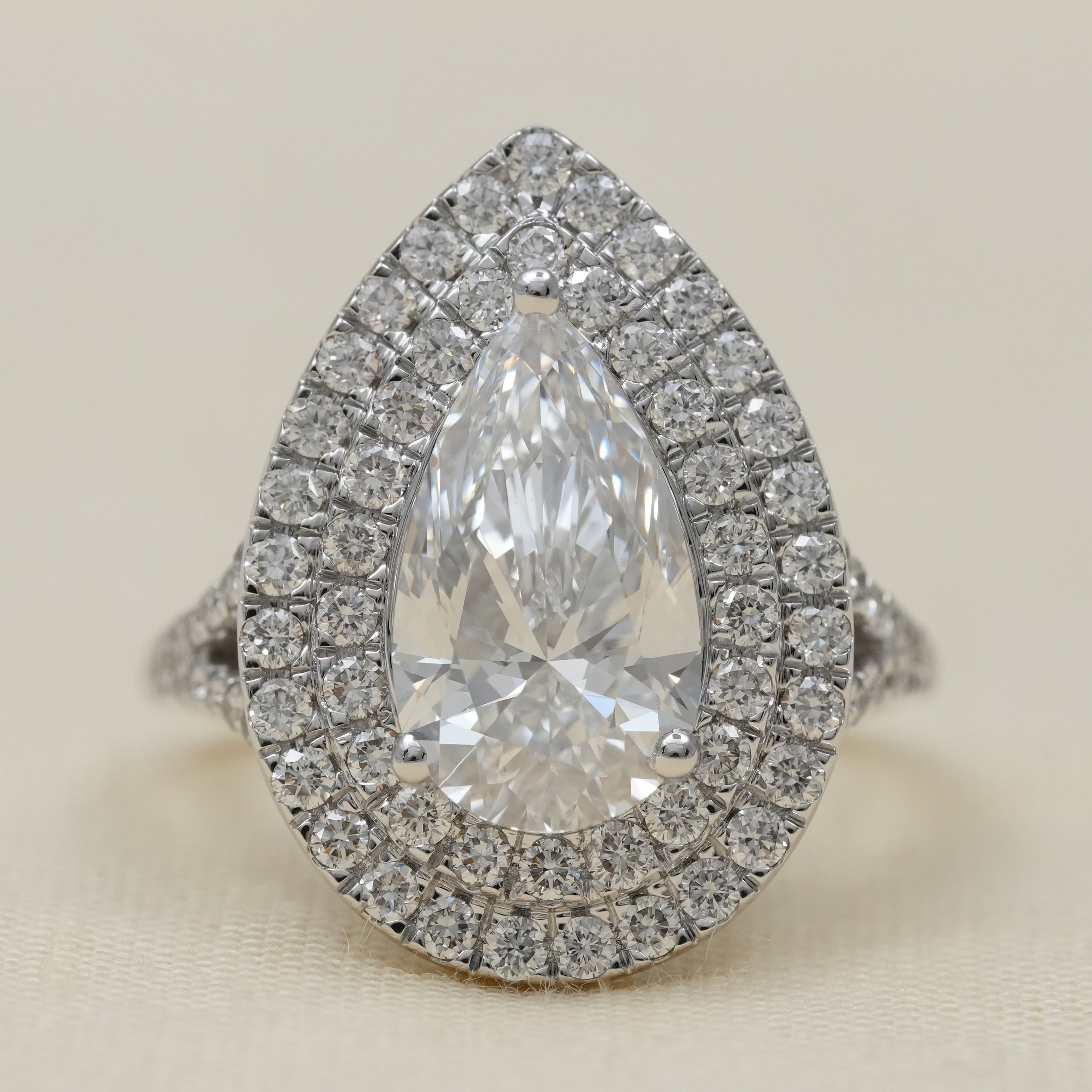 Pear lab grown diamond double halo ring elegant engagement jewelry