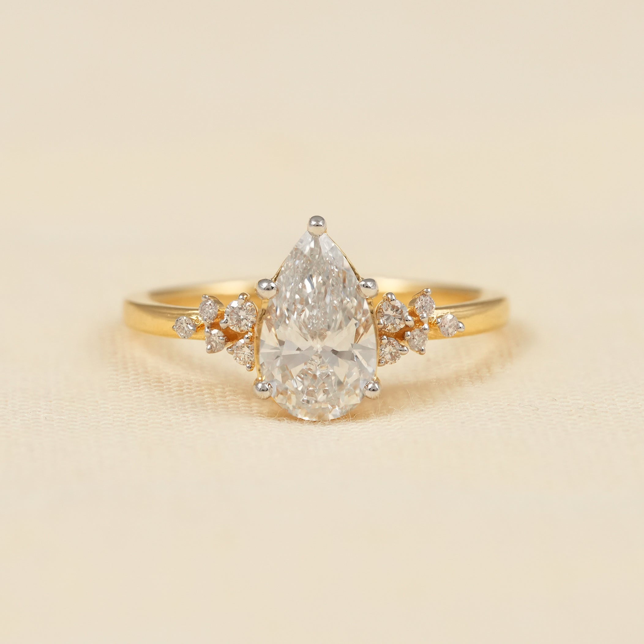 Floral Cluster Pear Cut Lab Diamond Engagement Ring in Yellow Gold
