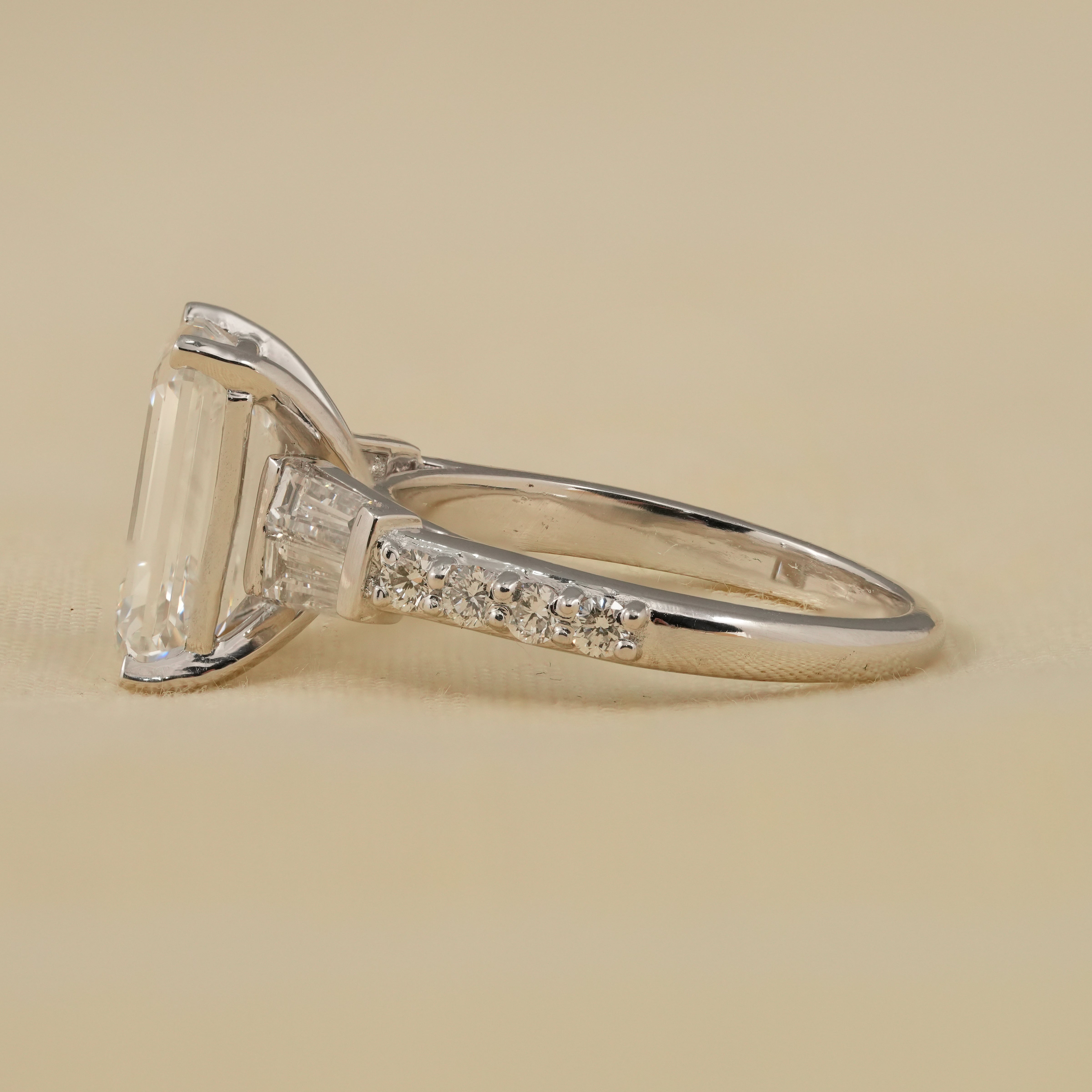 Three Stone Emerald Cut Lab Diamond Engagement Ring