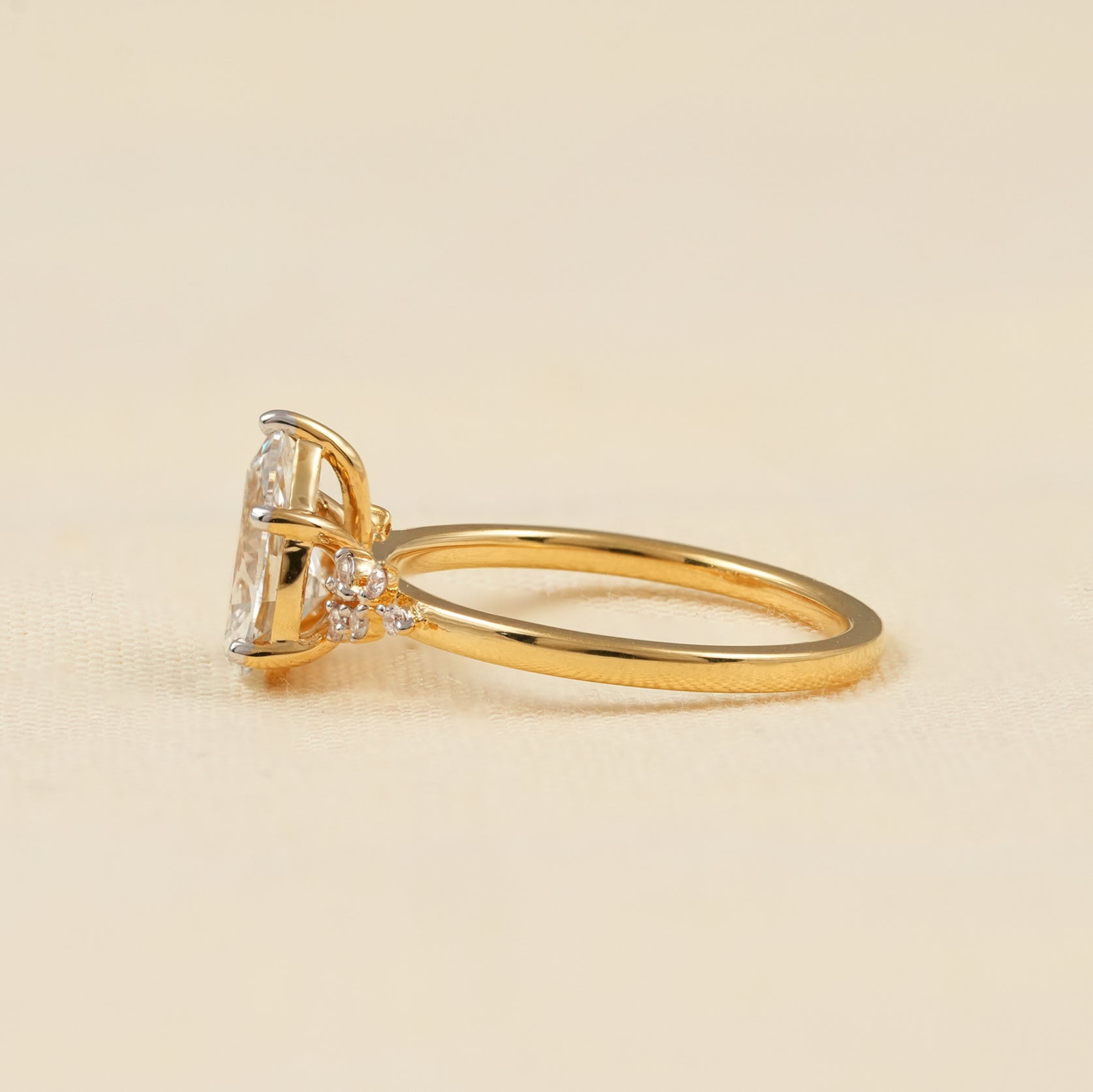 Elegant Pear Cut Lab Grown Diamond Ring with Floral Accents
