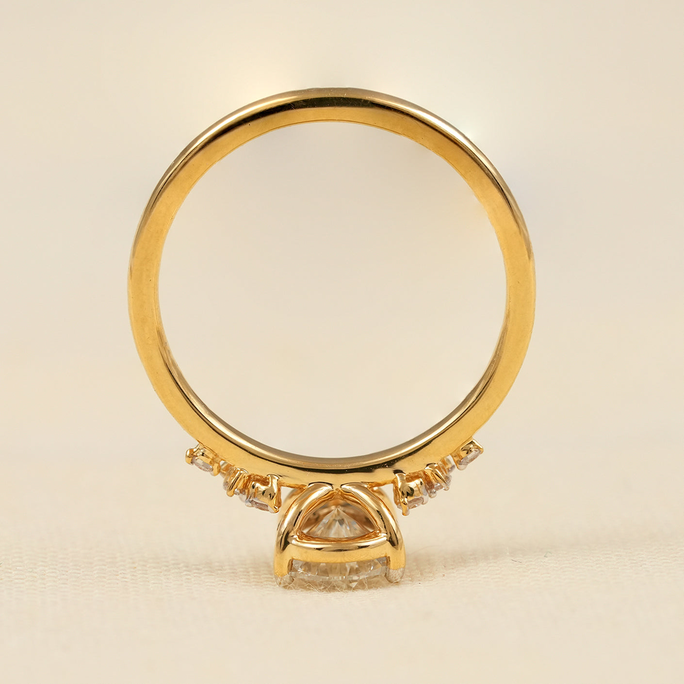 Yellow Gold Pear Cut Diamond Ring with Delicate Cluster Diamonds