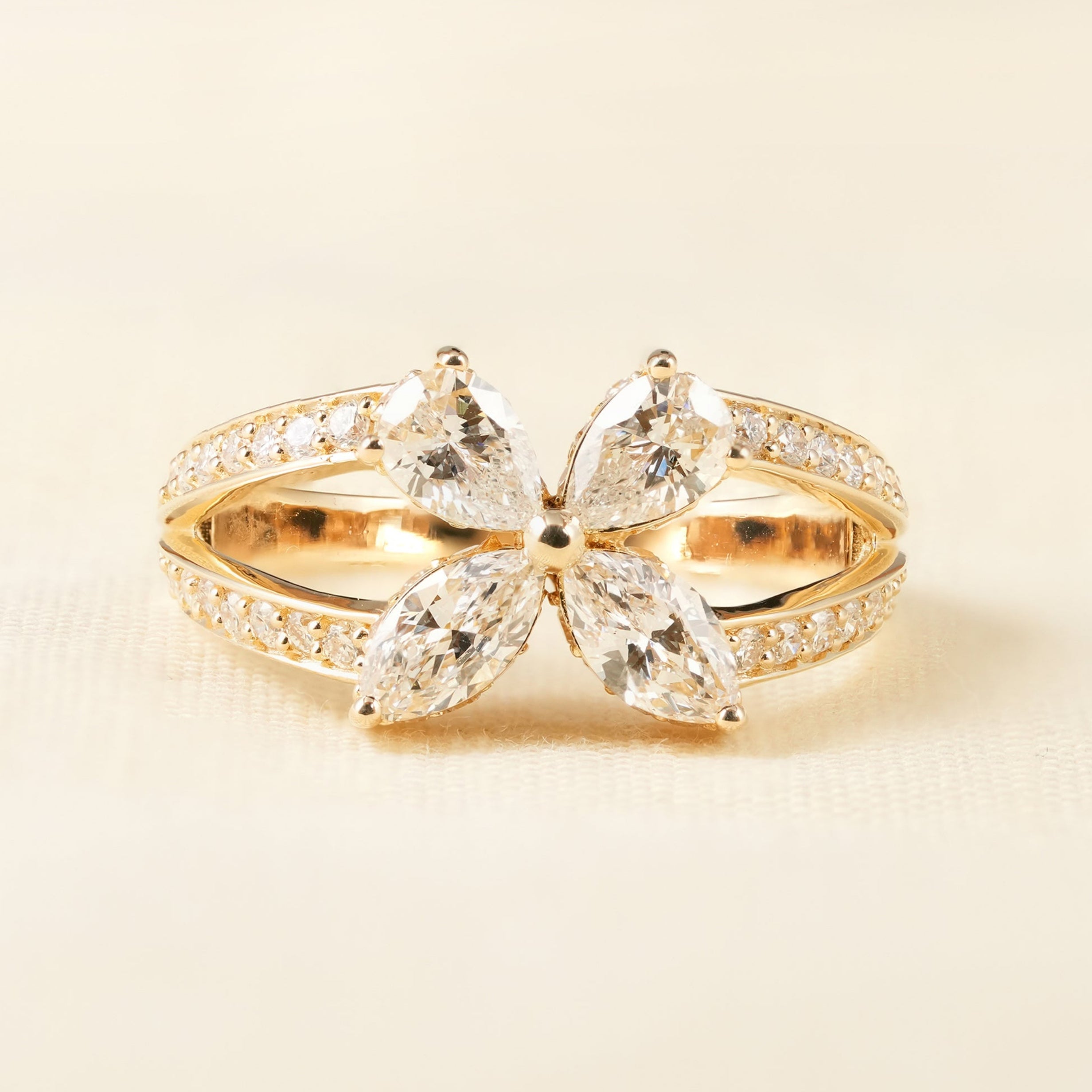 Butterfly Inspired Marquise Lab Diamond Ring in Yellow Gold
