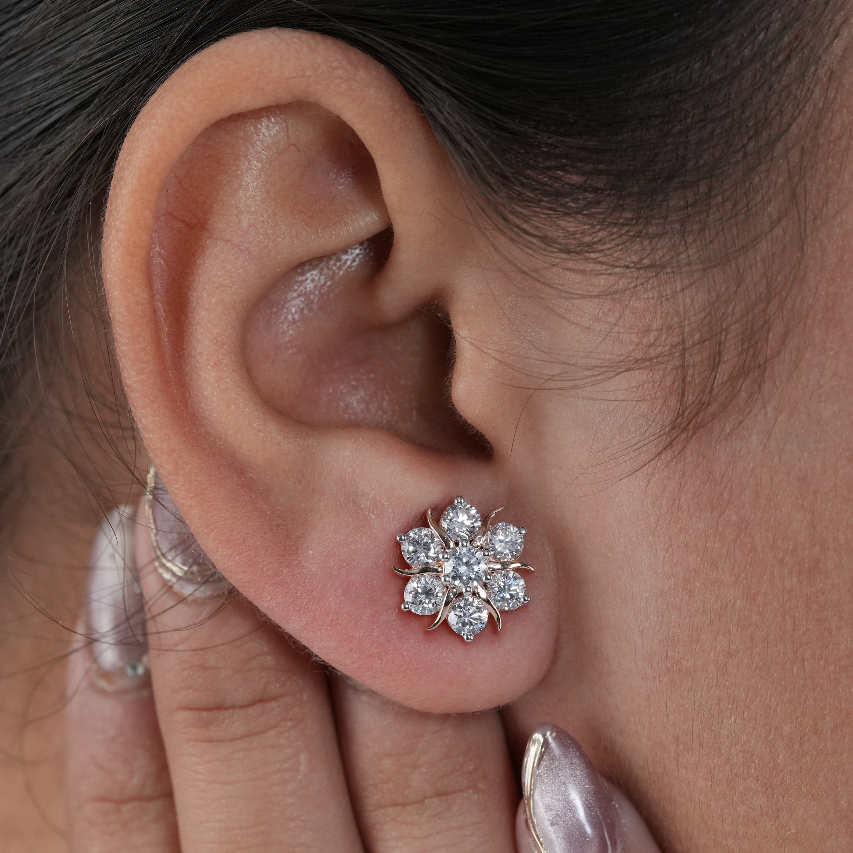 Floral Cluster Lab Diamond Stud Earrings
