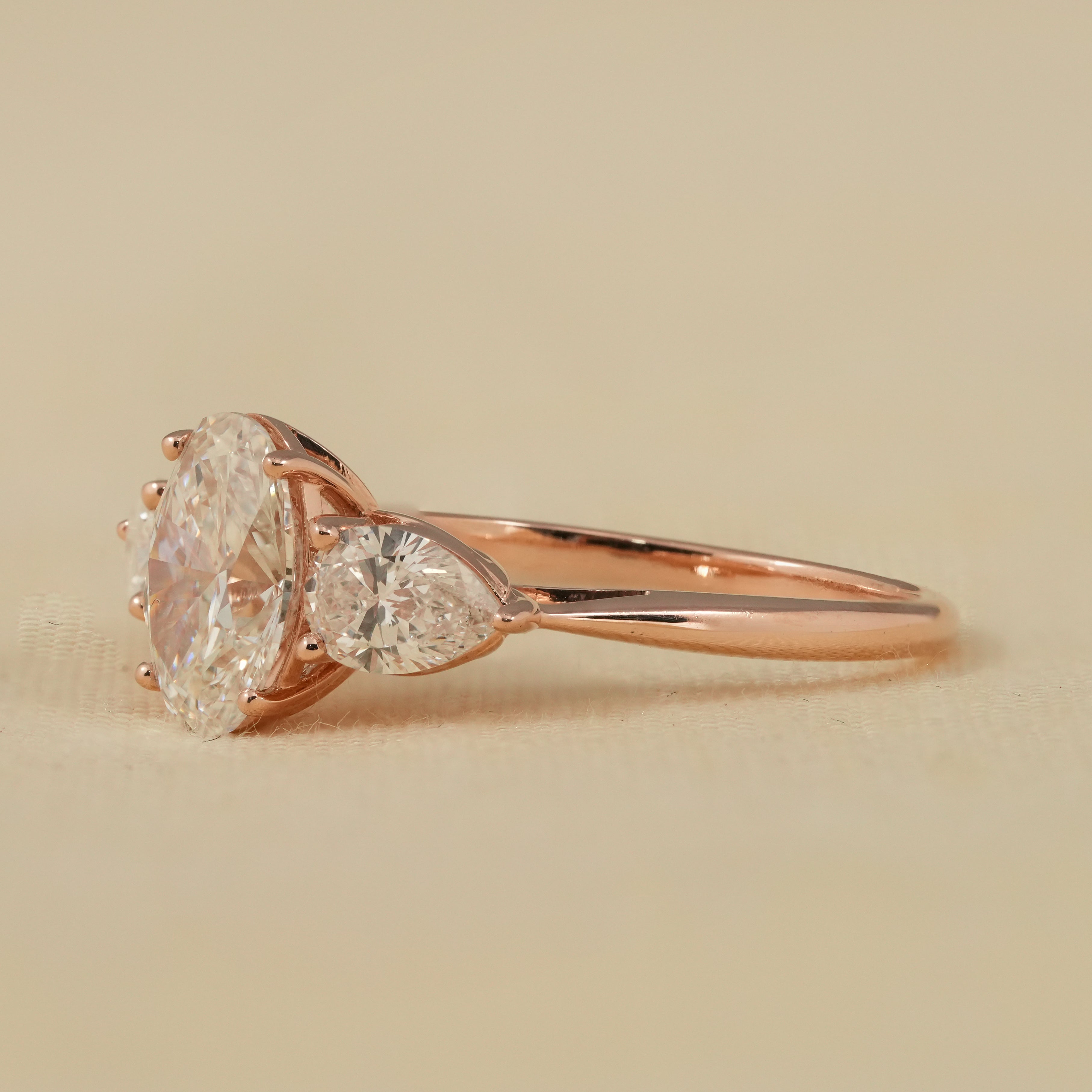 Elegant oval three stone lab grown diamond ring special gift for mom