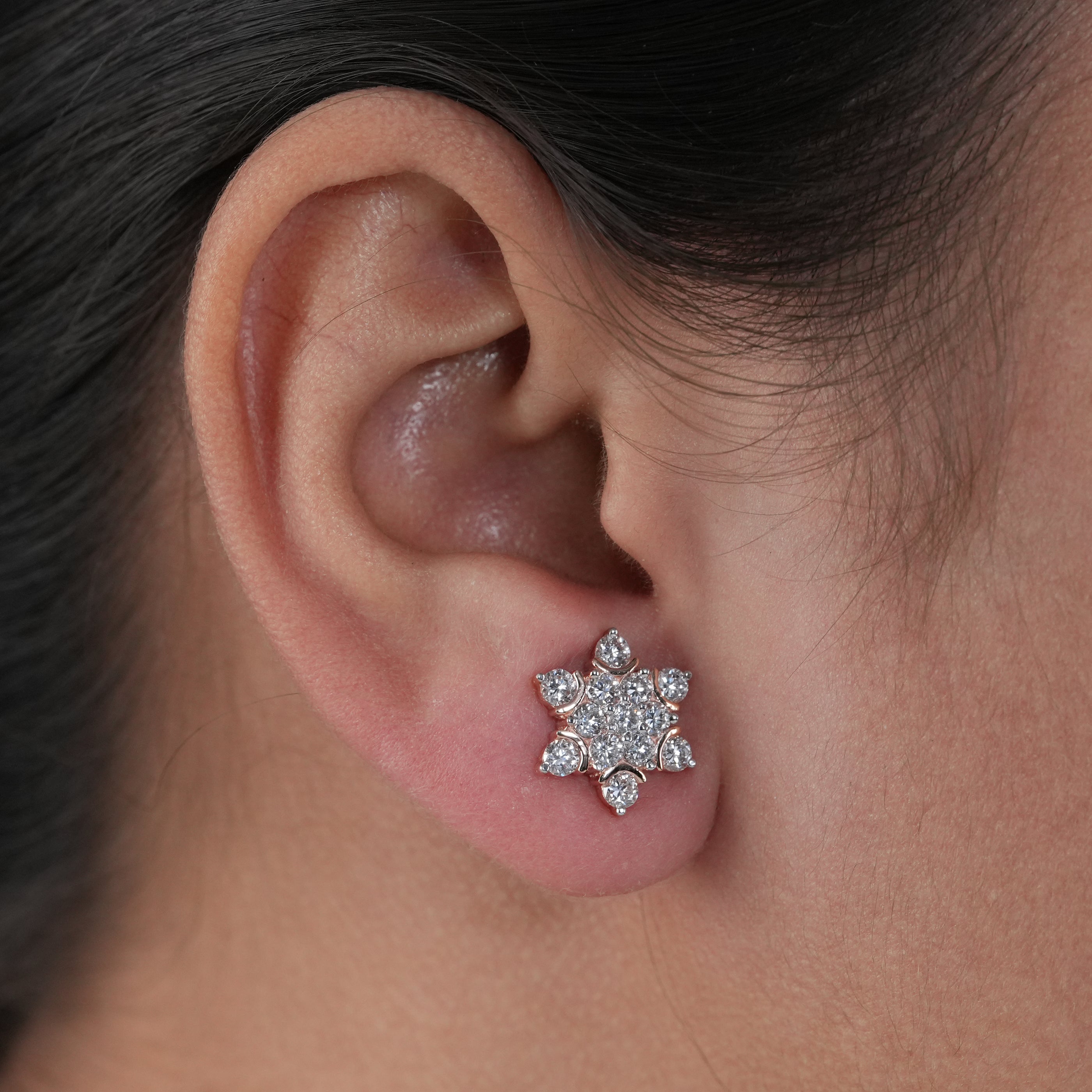 Floral Cluster Snowflake Lab Diamond Stud Earrings