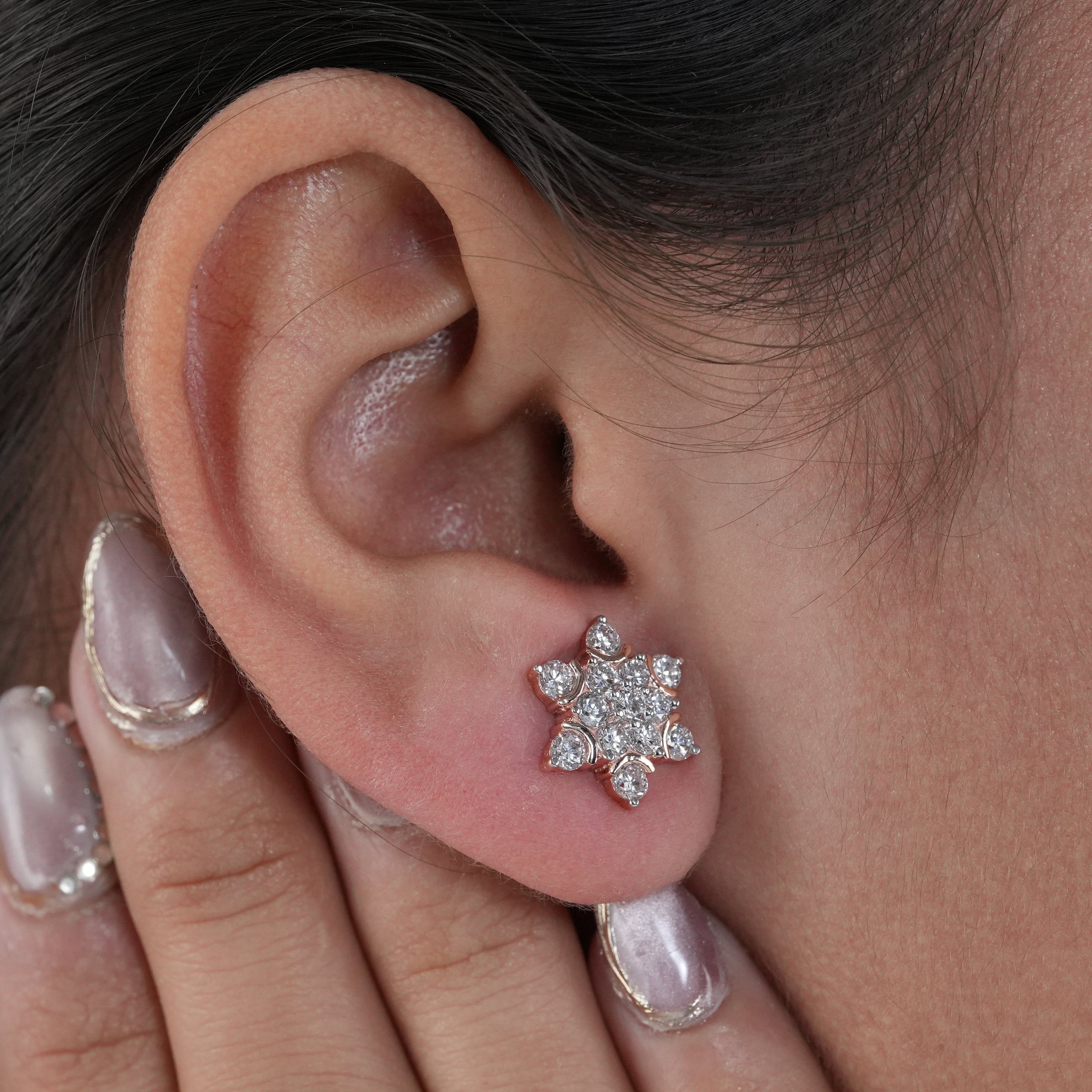 Floral Cluster Snowflake Lab Diamond Stud Earrings