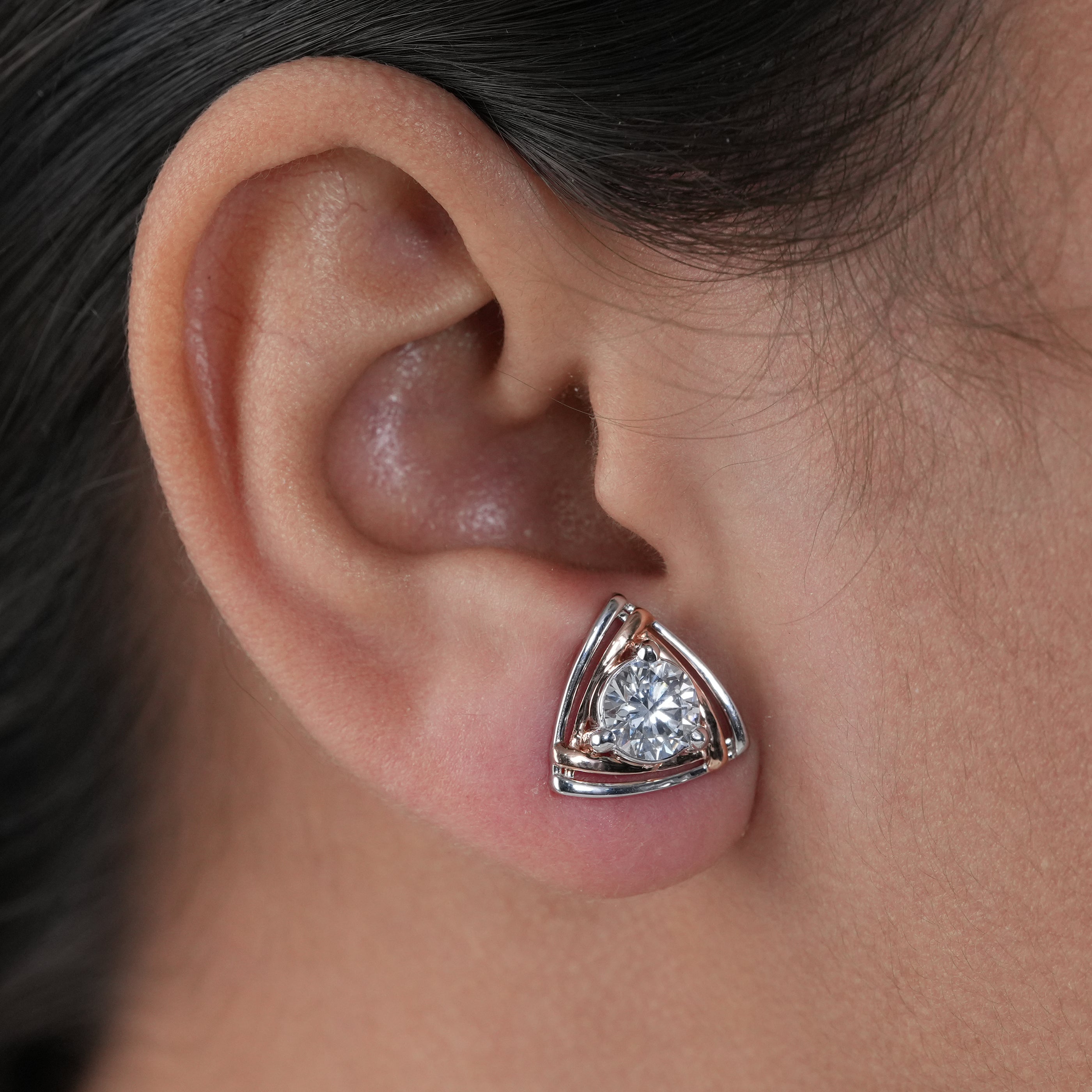 Trillion Shaped Frame Lab Diamond Stud Earrings