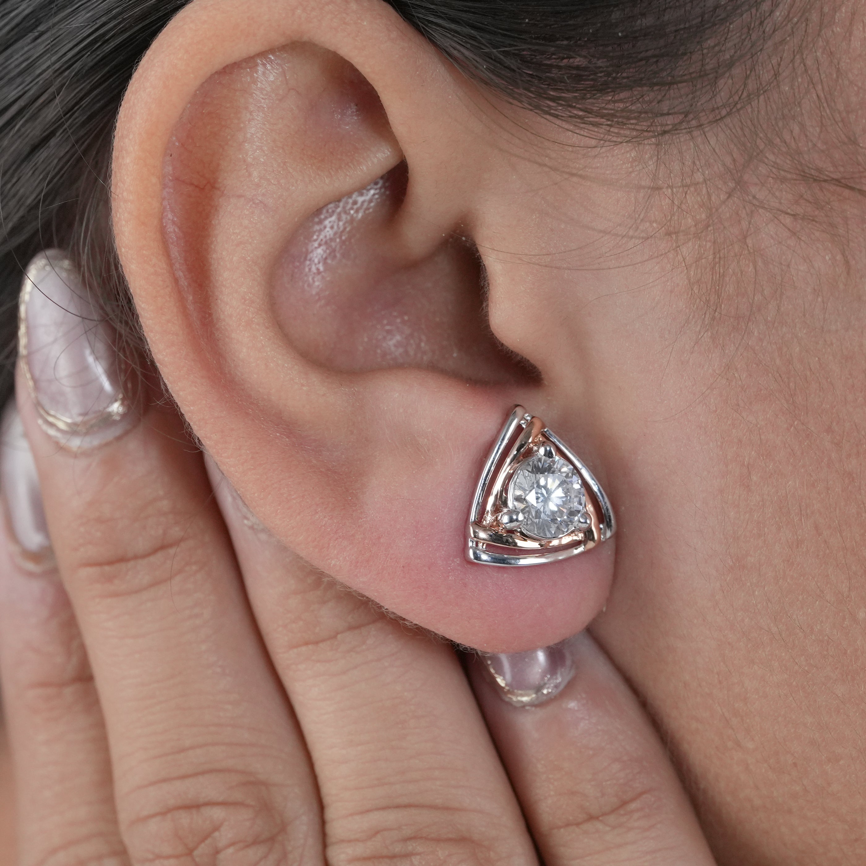 Trillion Shaped Frame Lab Diamond Stud Earrings