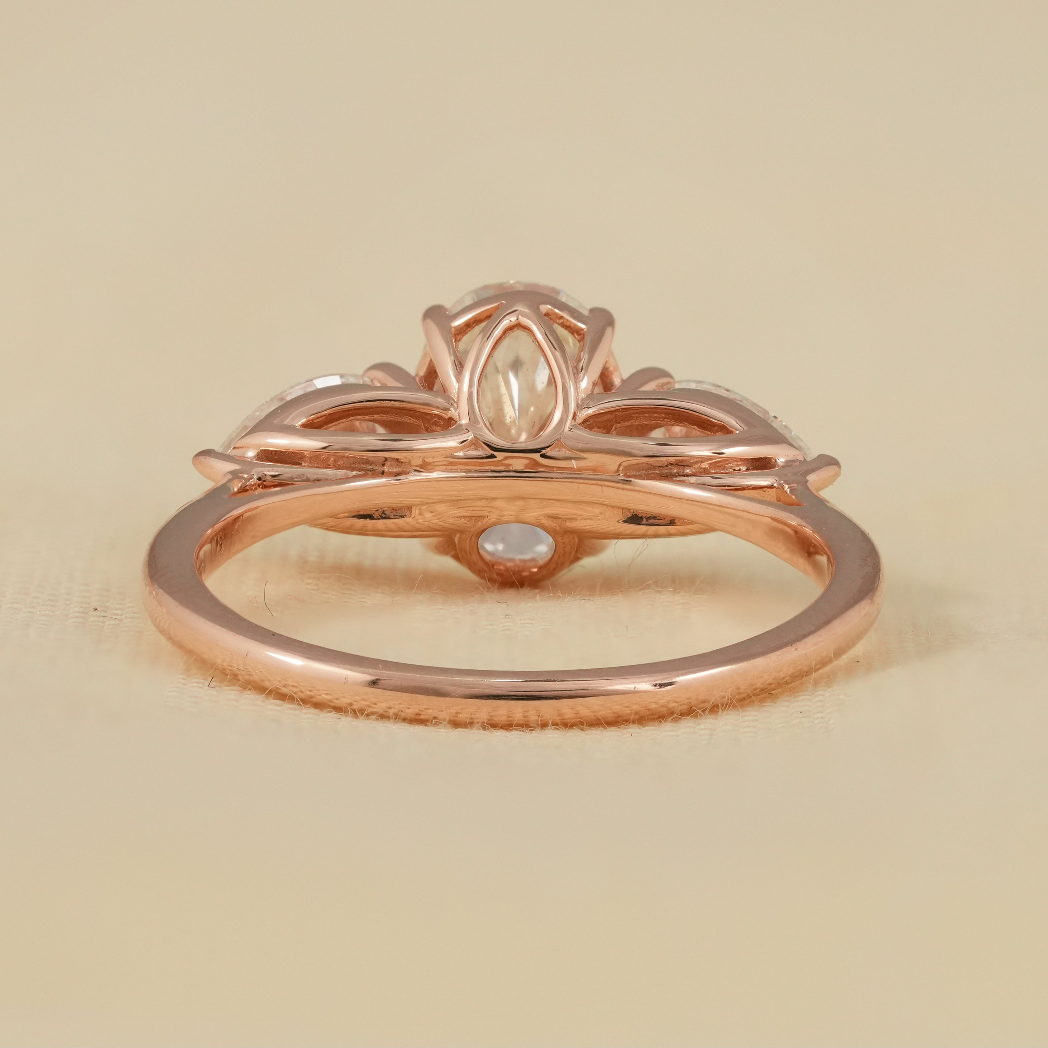 Oval three stone lab grown diamond ring with pear sides birthday gift
