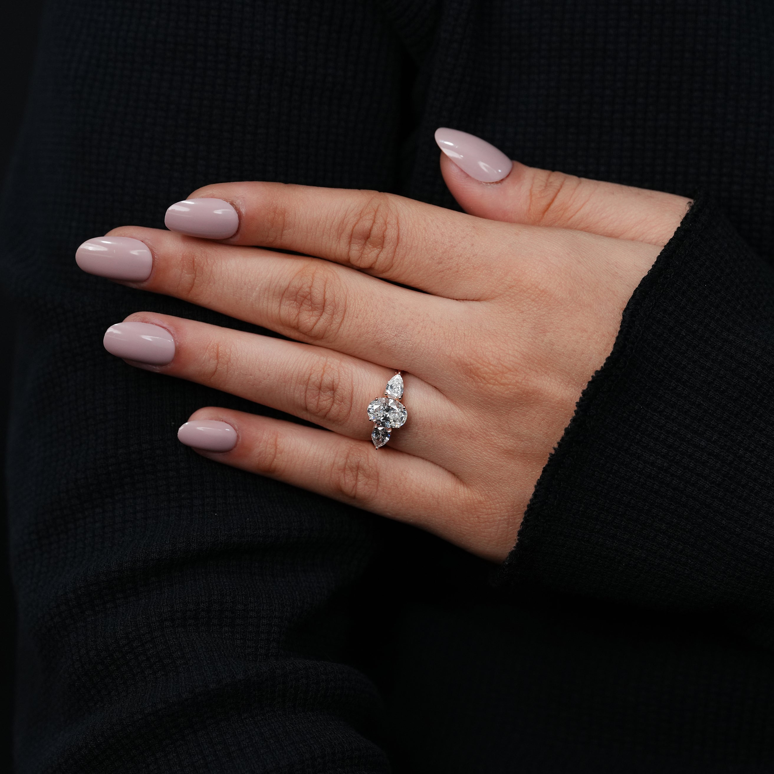 Three Stone Oval Shape Lab Grown Diamond Ring
