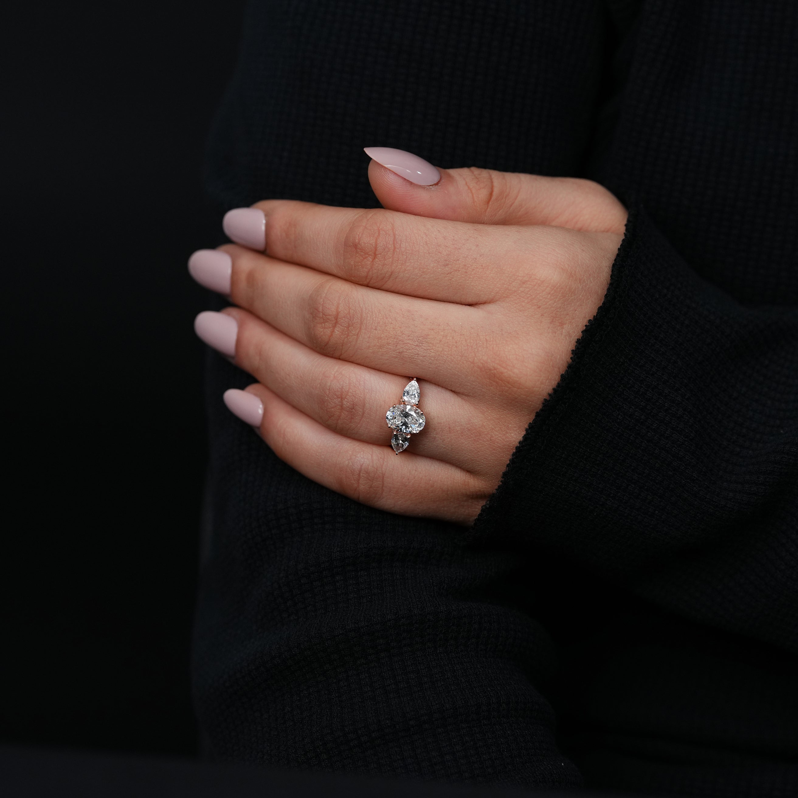Three Stone Oval Shape Lab Grown Diamond Ring
