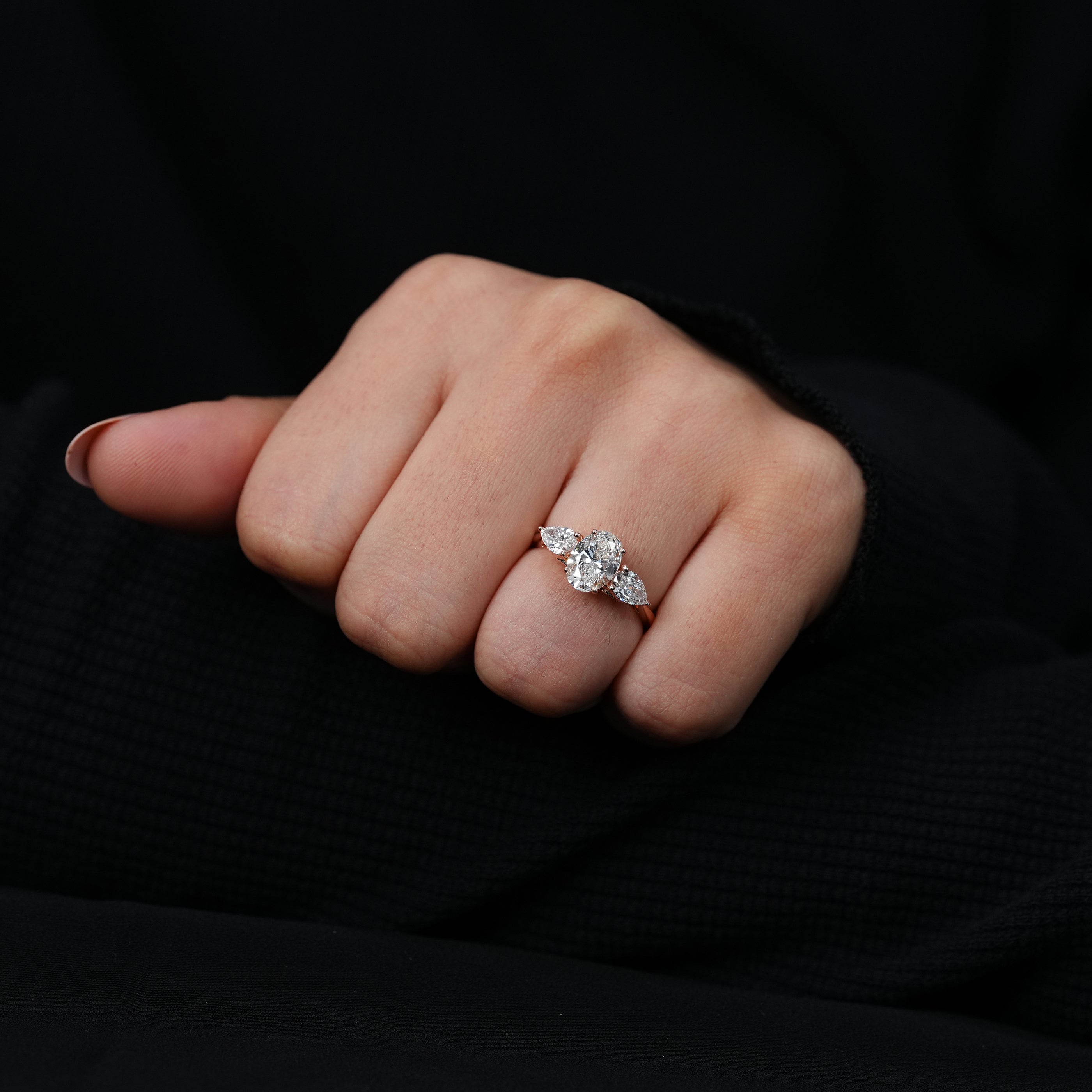 Three Stone Oval Shape Lab Grown Diamond Ring