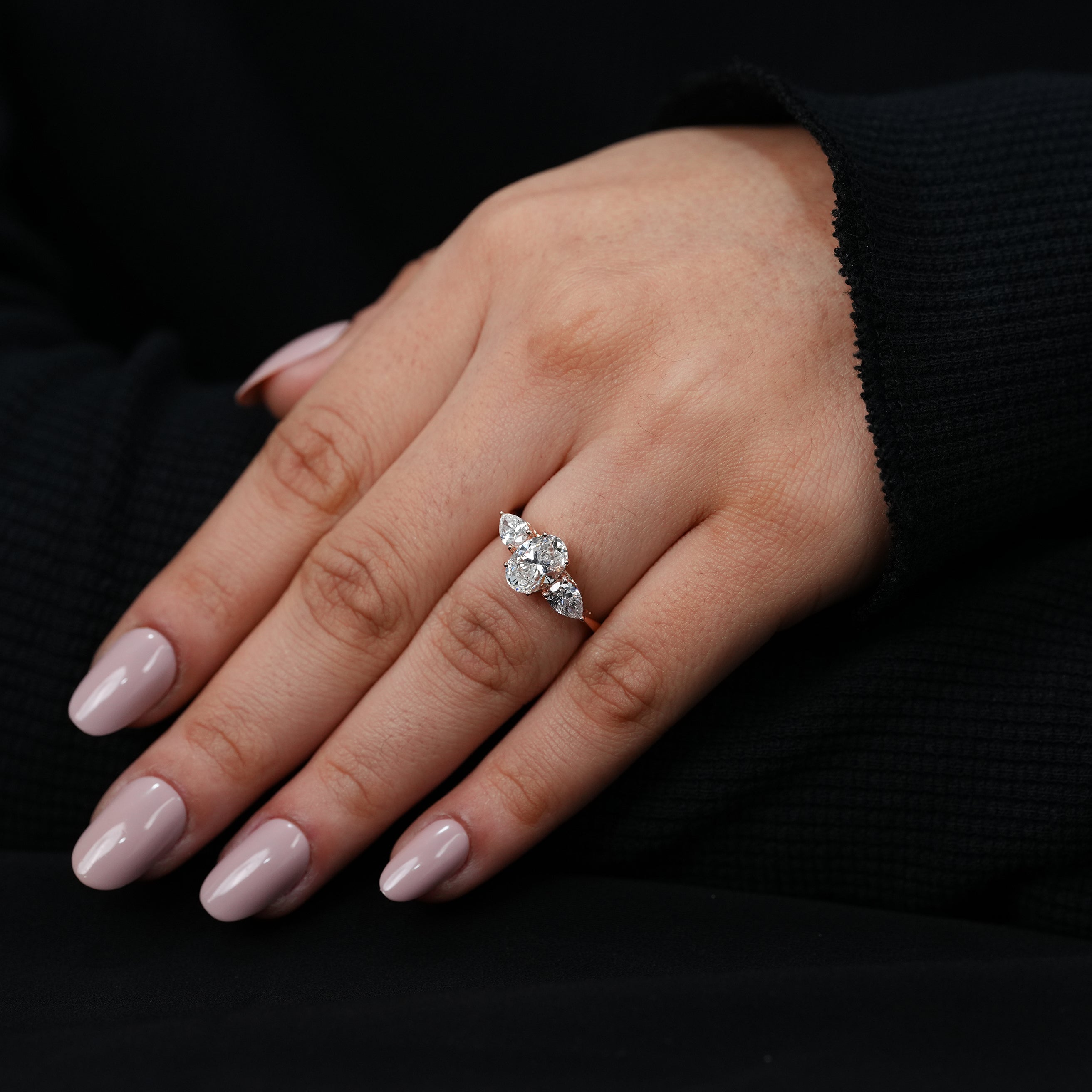 Three Stone Oval Shape Lab Grown Diamond Ring