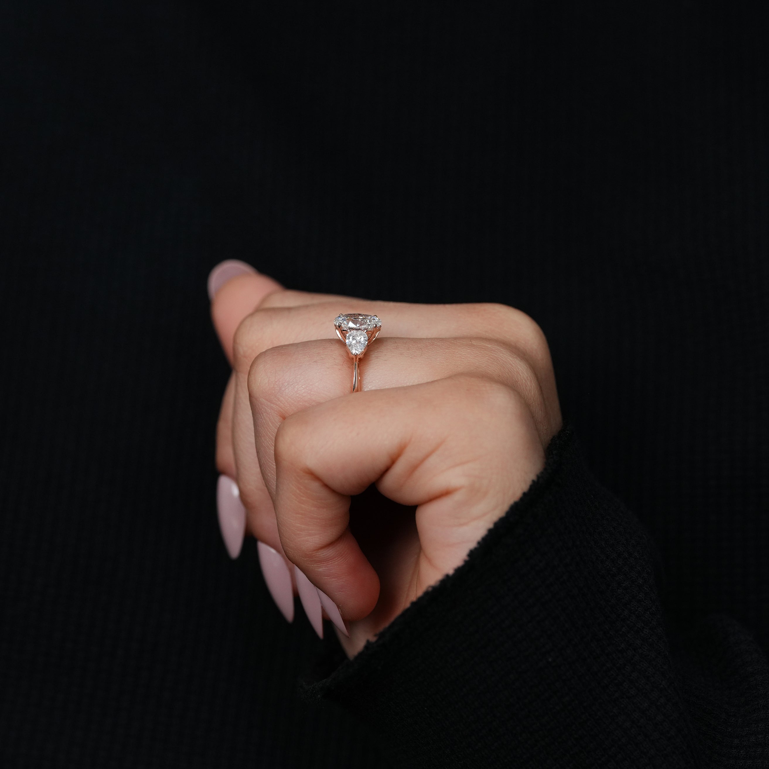 Three Stone Oval Shape Lab Grown Diamond Ring