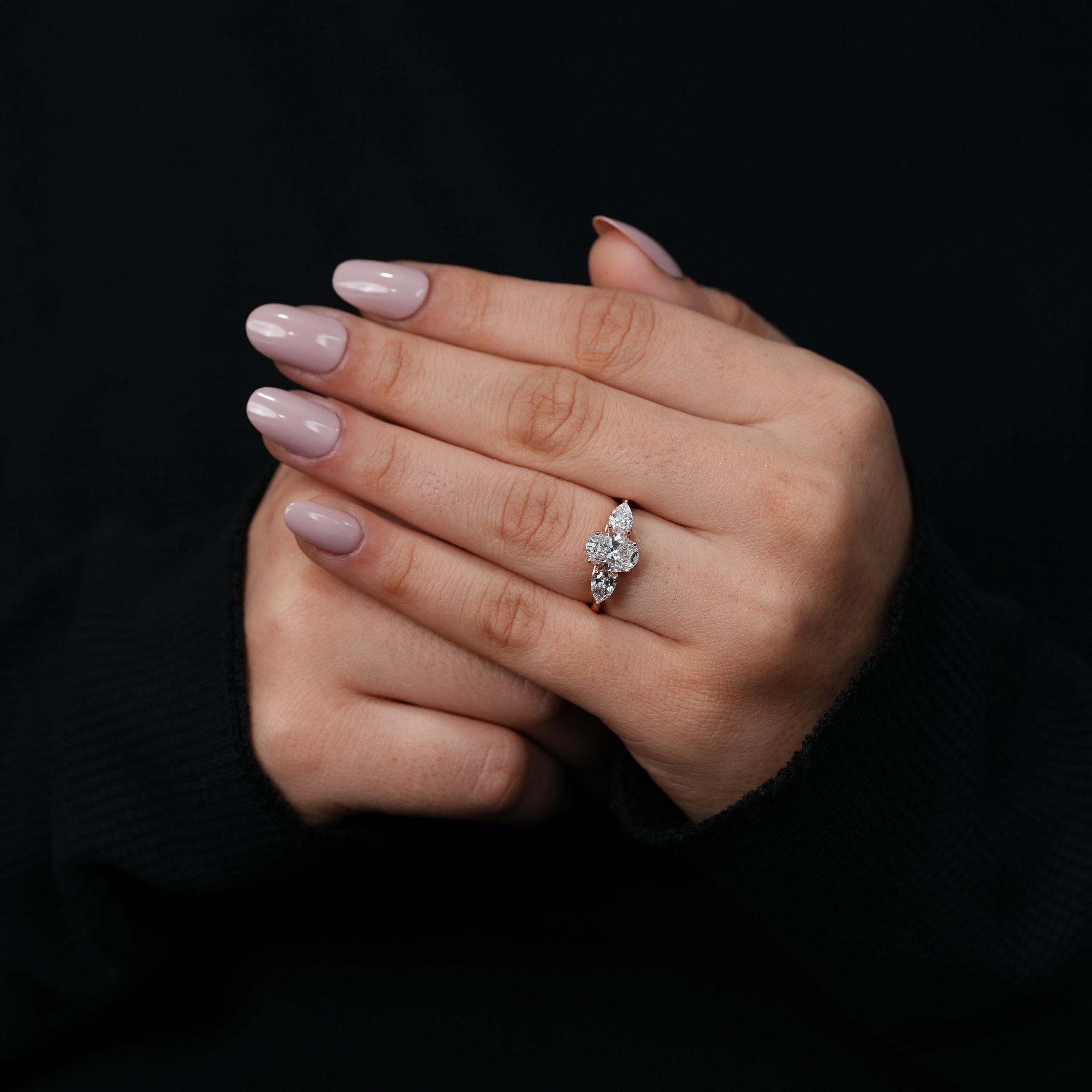 Three Stone Oval Shape Lab Grown Diamond Ring