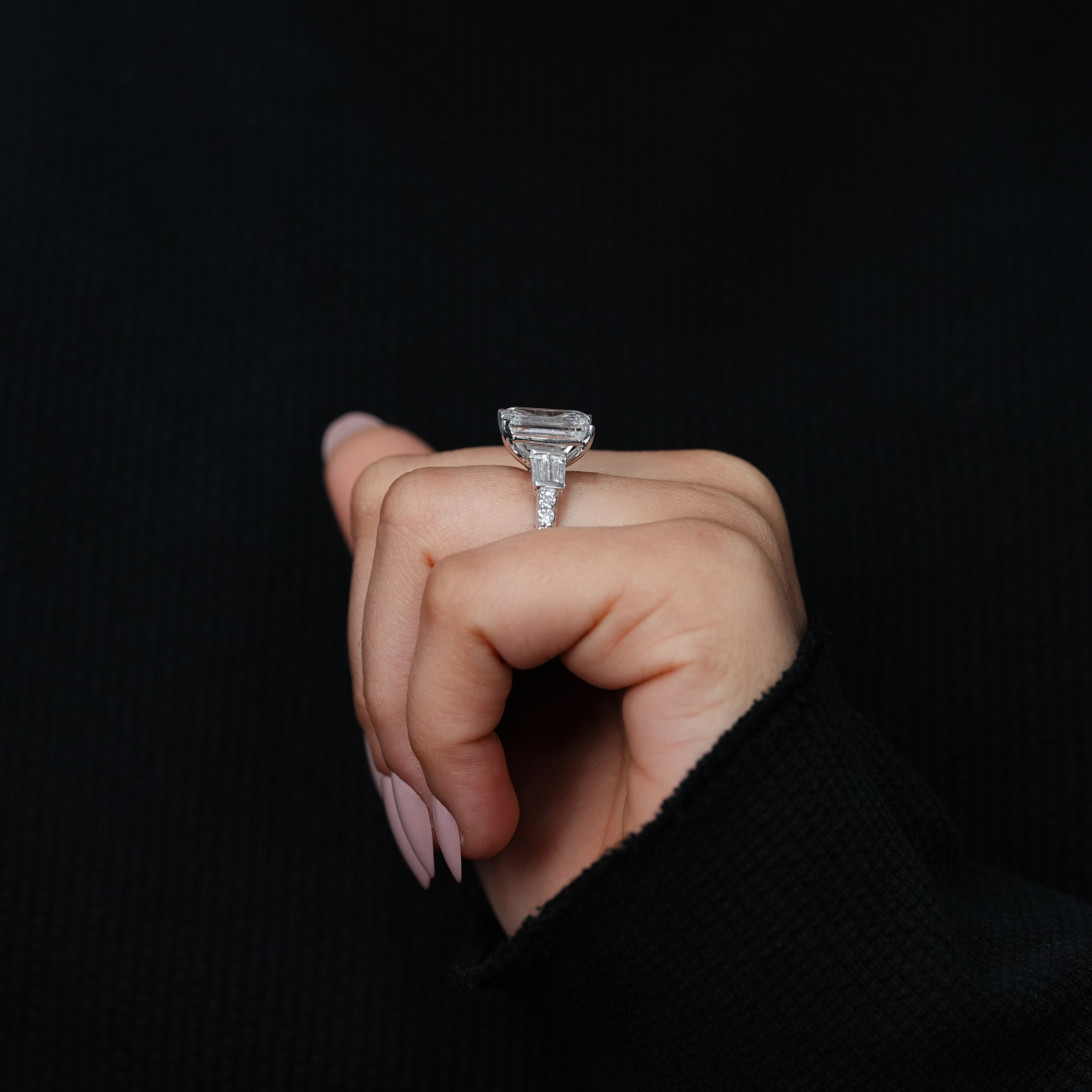 sustainable lab grown diamond emerald cut engagement ring