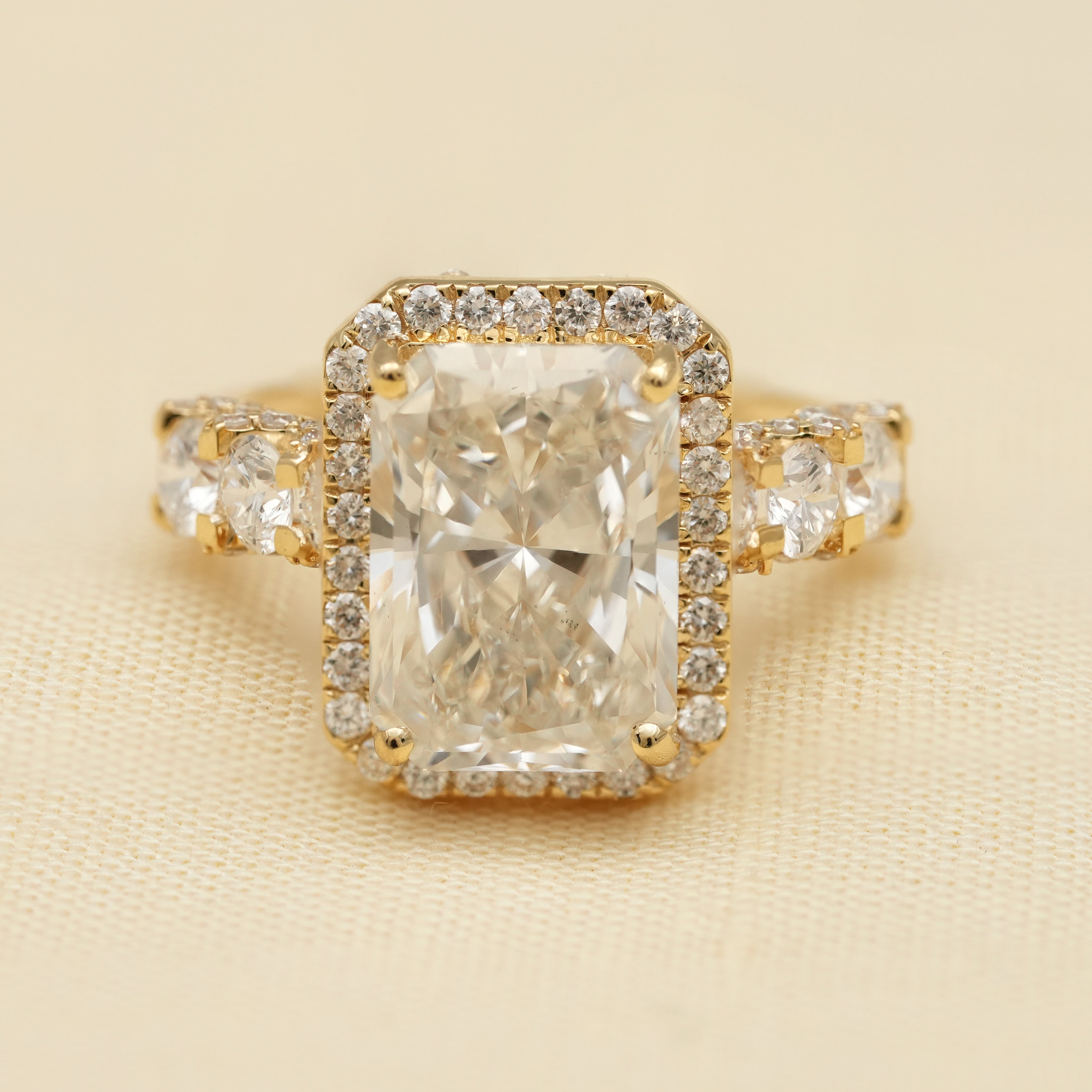Radiant Cut Lab Diamond Halo Ring with Accent Diamond Band