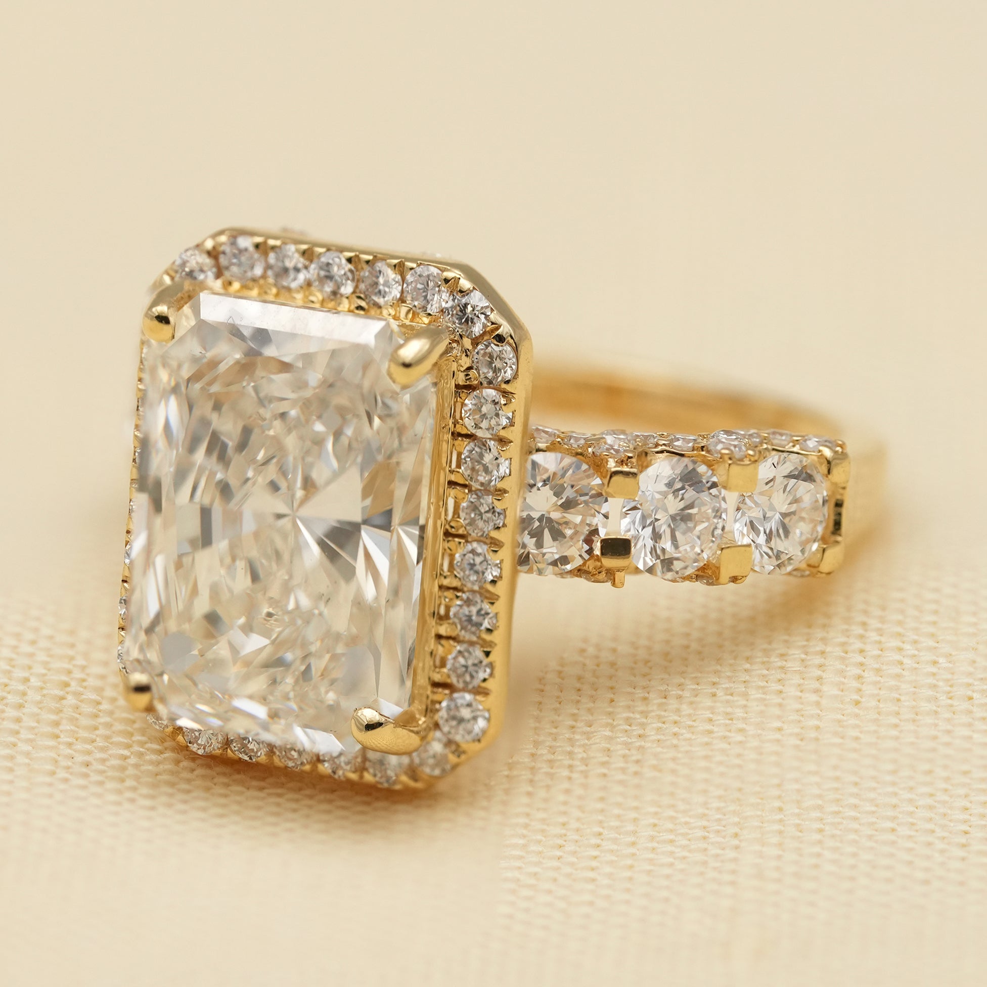 Radiant Cut Lab Diamond Halo Ring with Accent Diamond Band