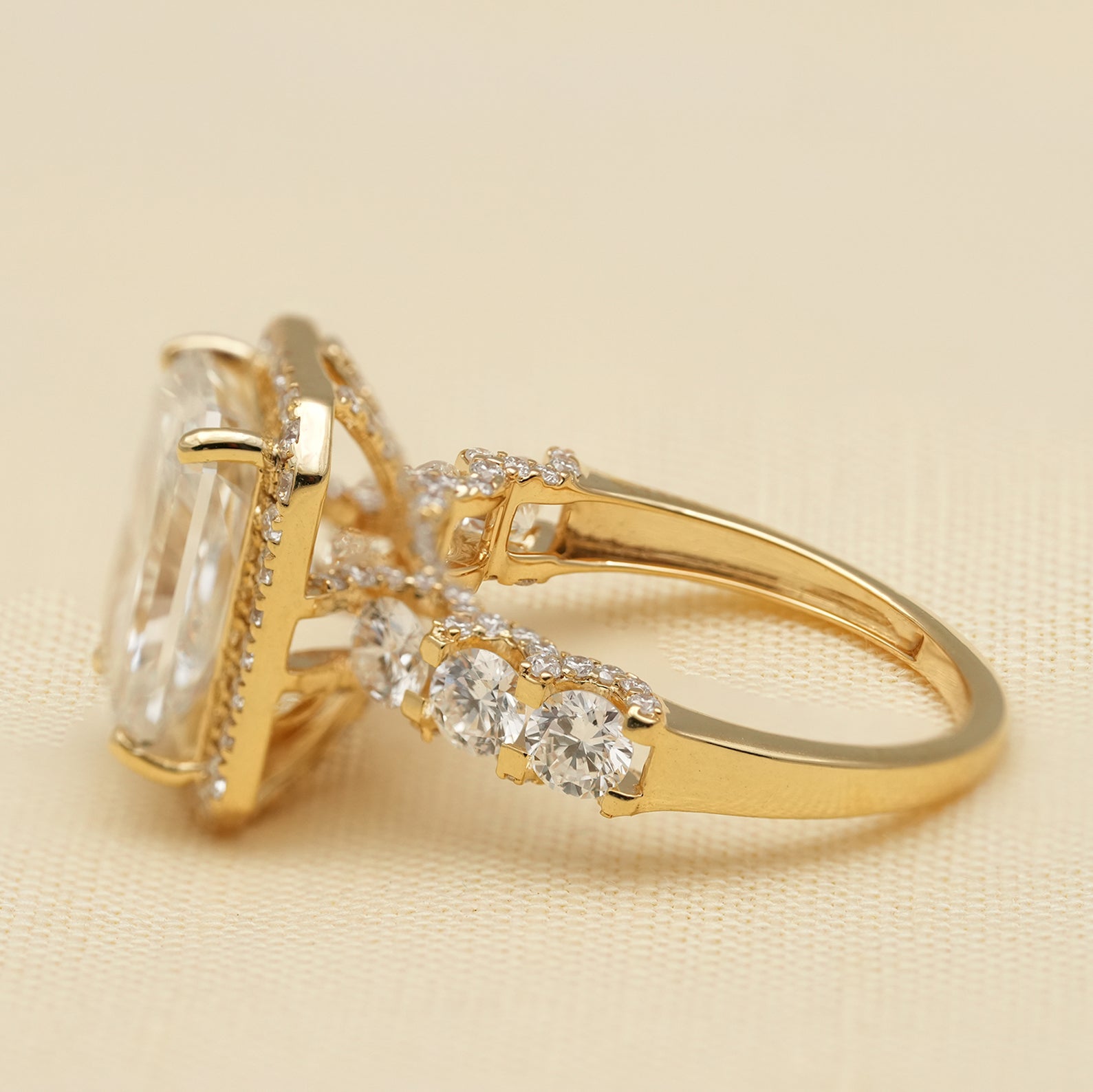 Radiant Cut Lab Diamond Halo Ring with Accent Diamond Band
