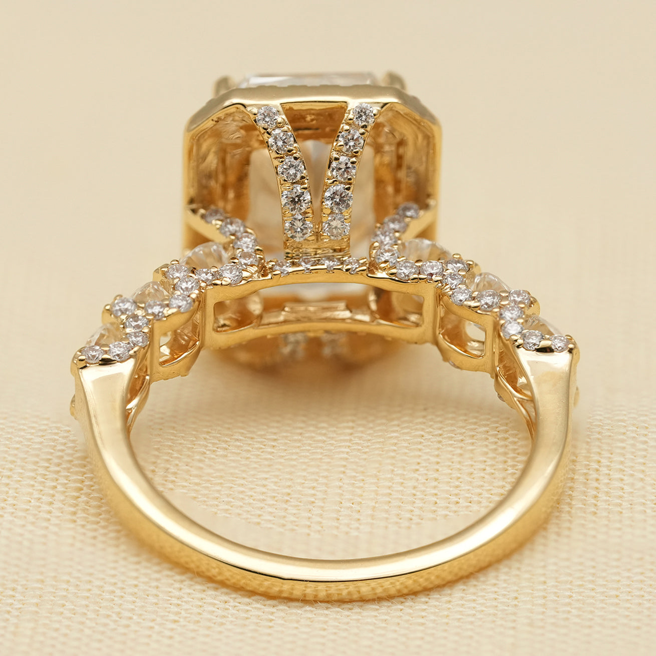 Radiant Cut Lab Diamond Halo Ring with Accent Diamond Band