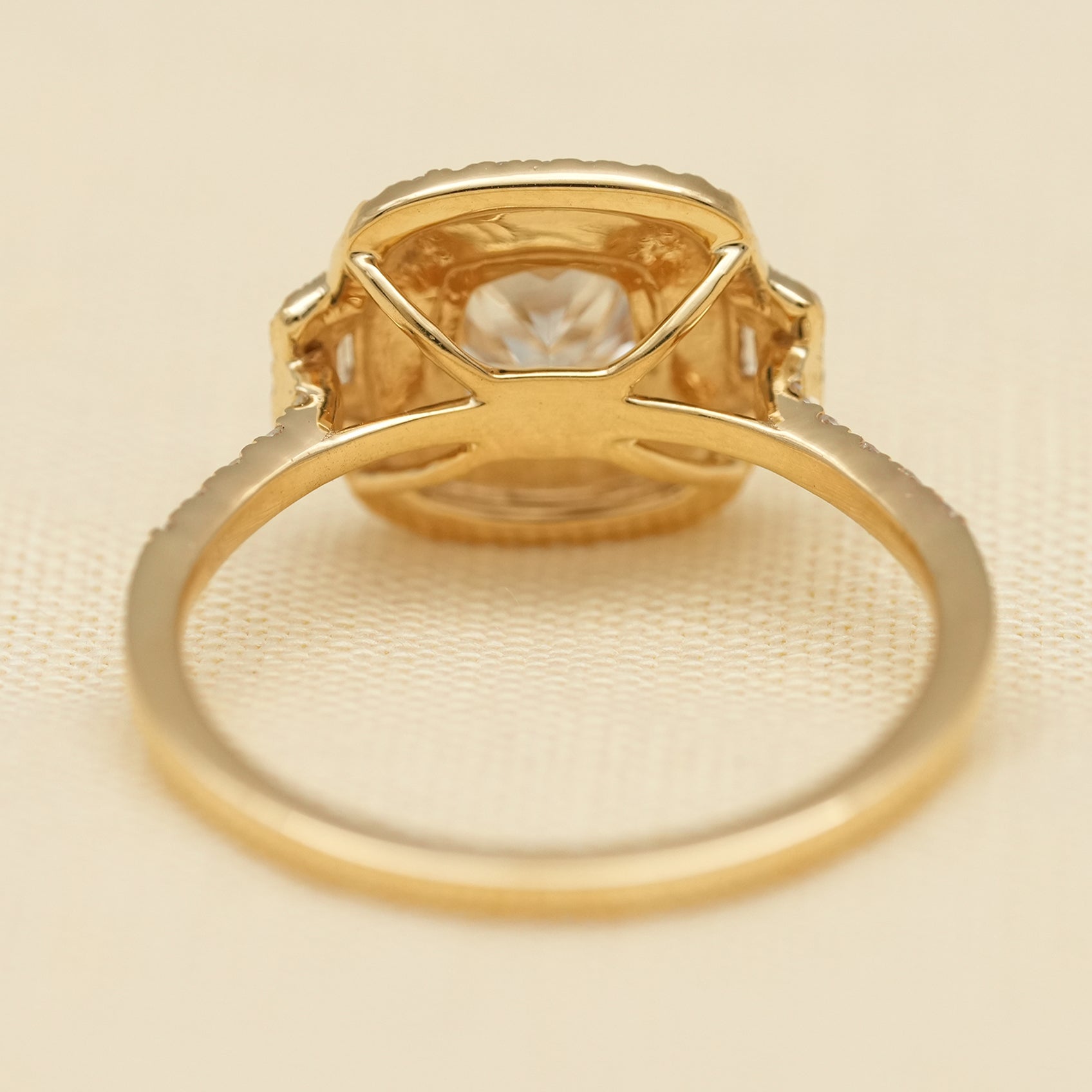 Cushion Cut Lab Diamond Double Halo Gold Engagement Ring