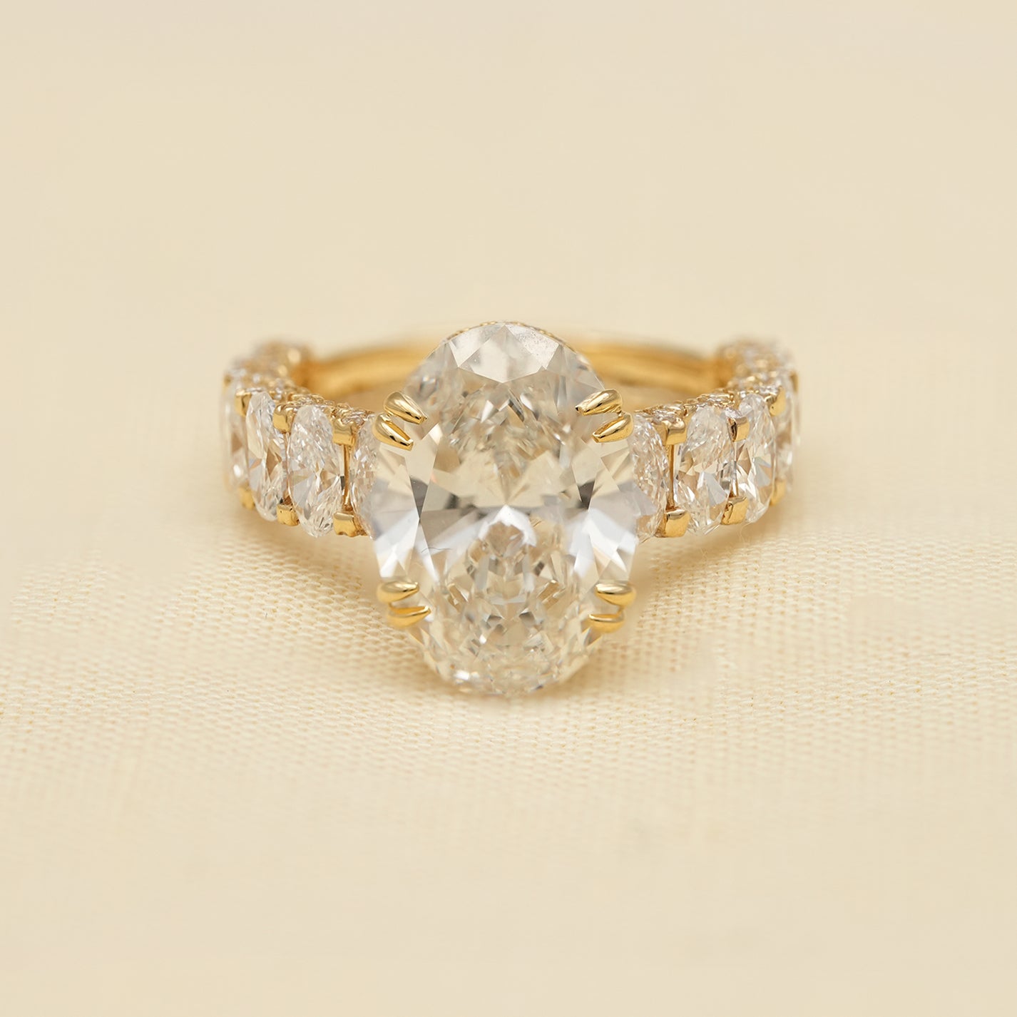 Oval Cut Lab Diamond Ring with Hidden Halo Oval Accent Band