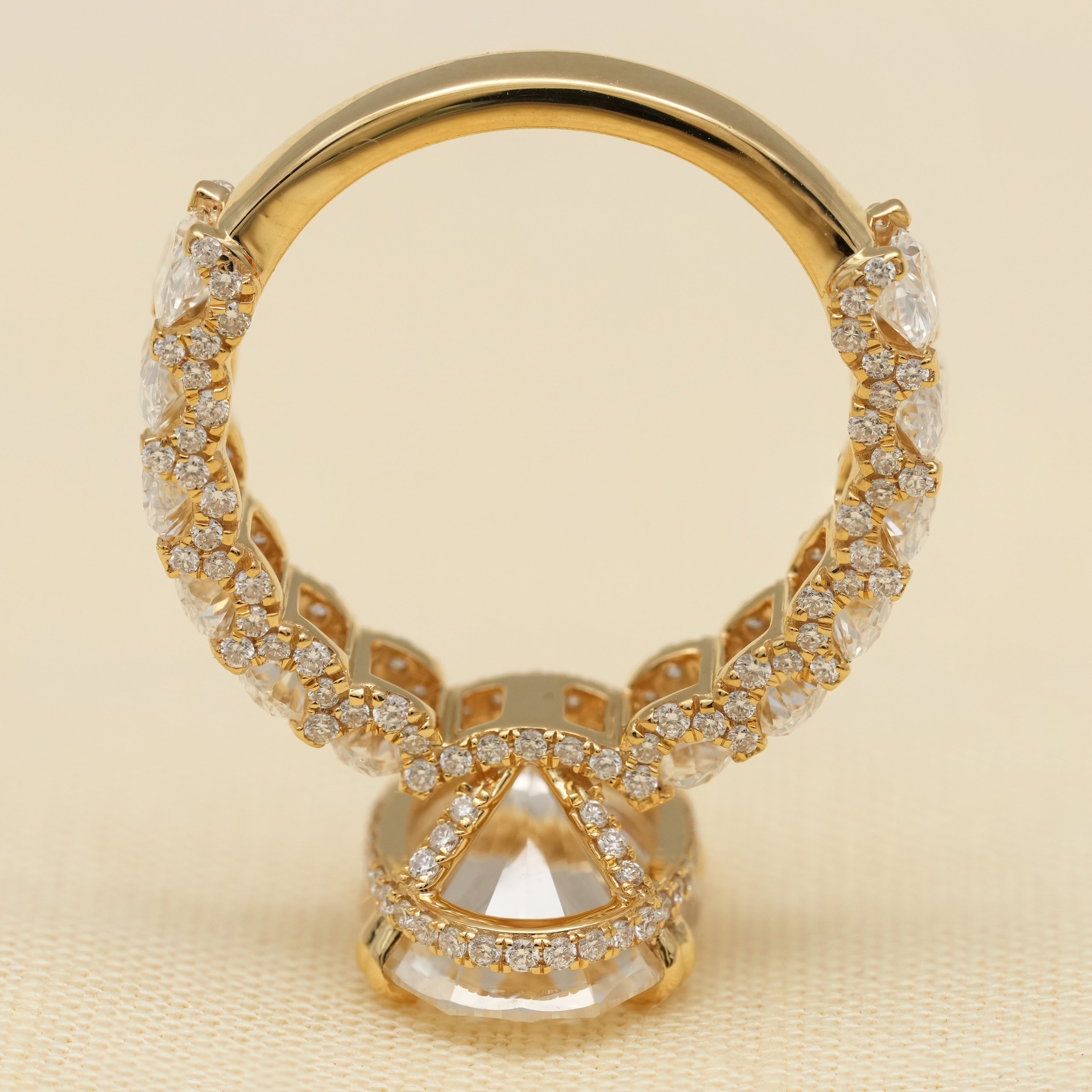 Oval Cut Lab Diamond Ring with Hidden Halo Oval Accent Band
