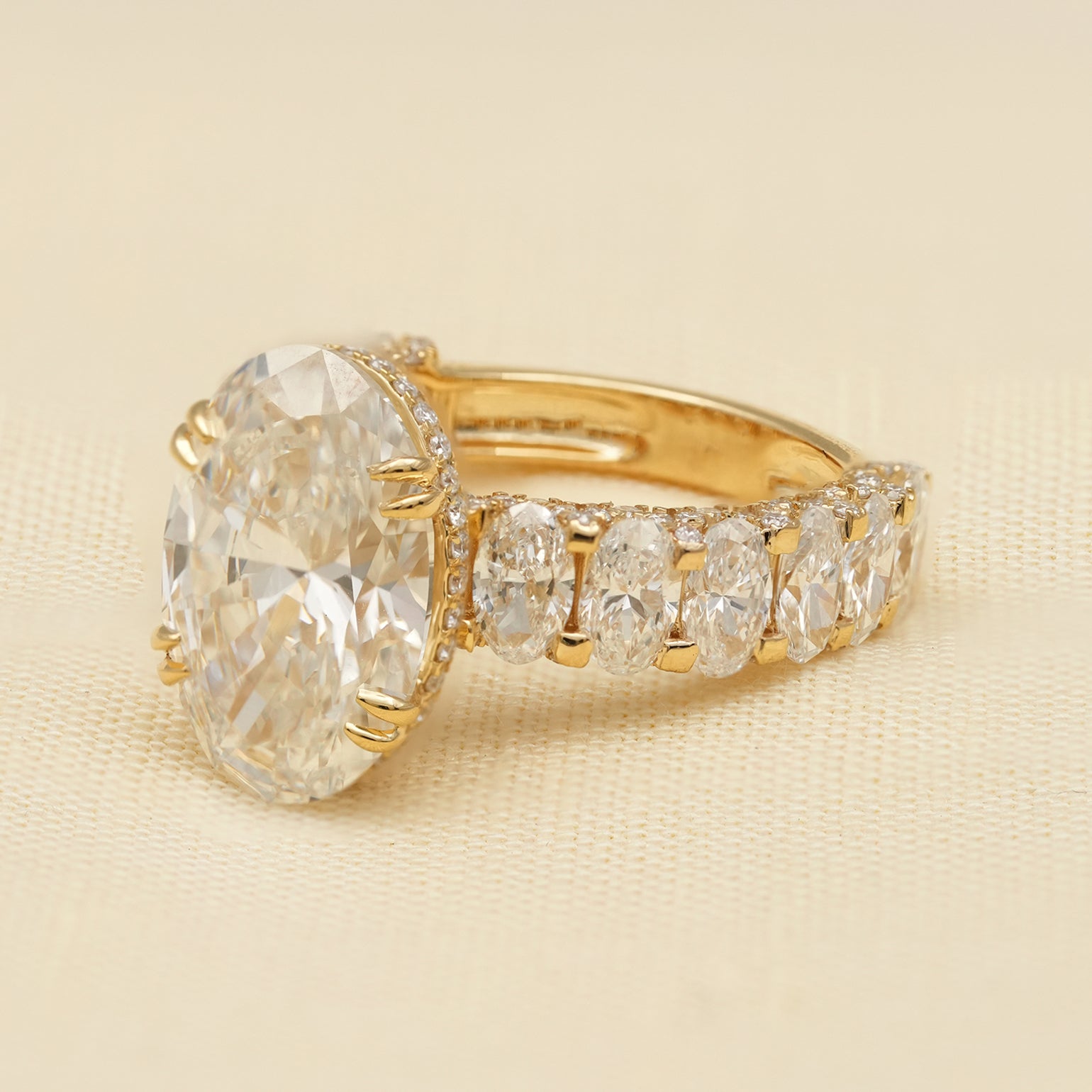 Oval Cut Lab Diamond Ring with Hidden Halo Oval Accent Band