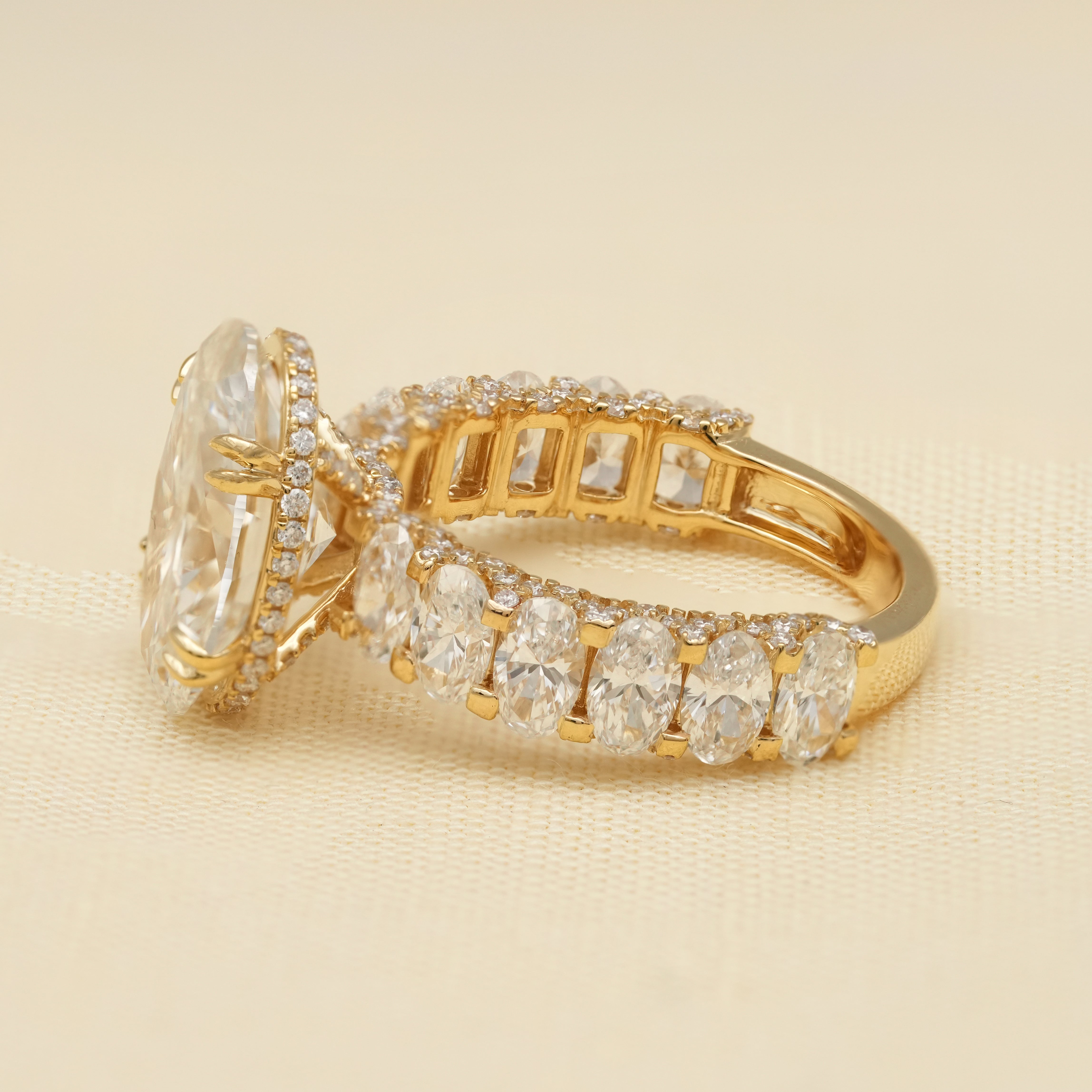 Oval Cut Lab Diamond Ring with Hidden Halo Oval Accent Band
