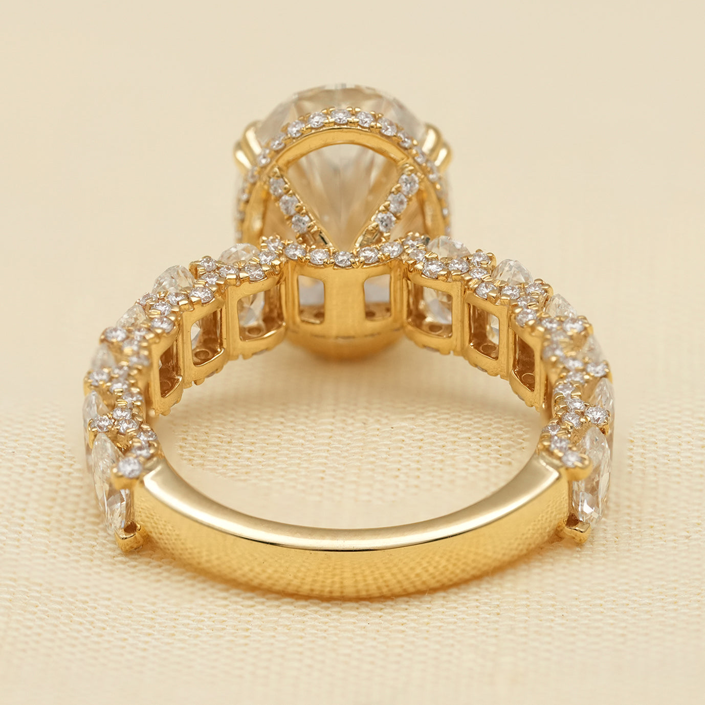 Oval Cut Lab Diamond Ring with Hidden Halo Oval Accent Band