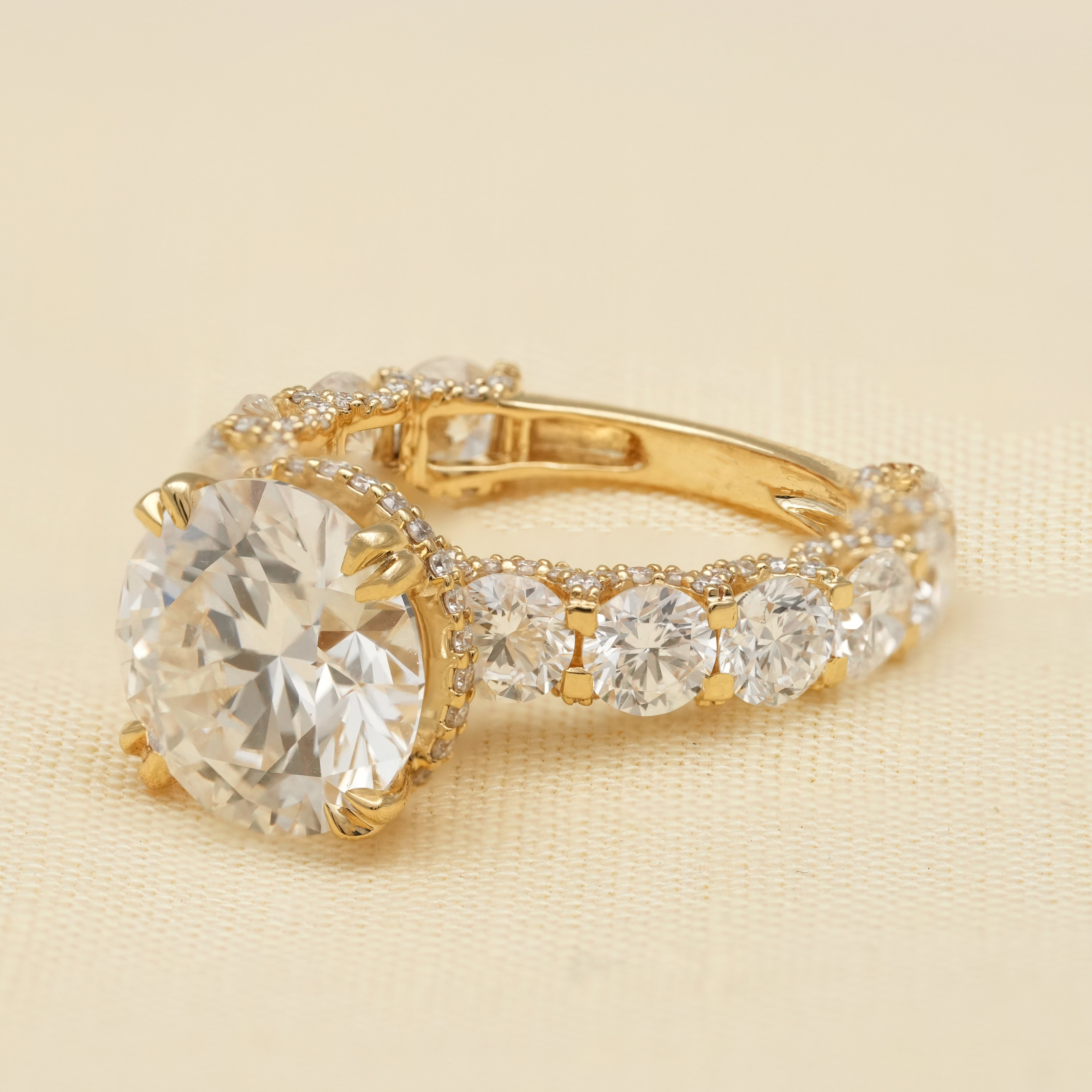 Round Cut Lab Diamond Ring with Hidden Halo Diamond Band
