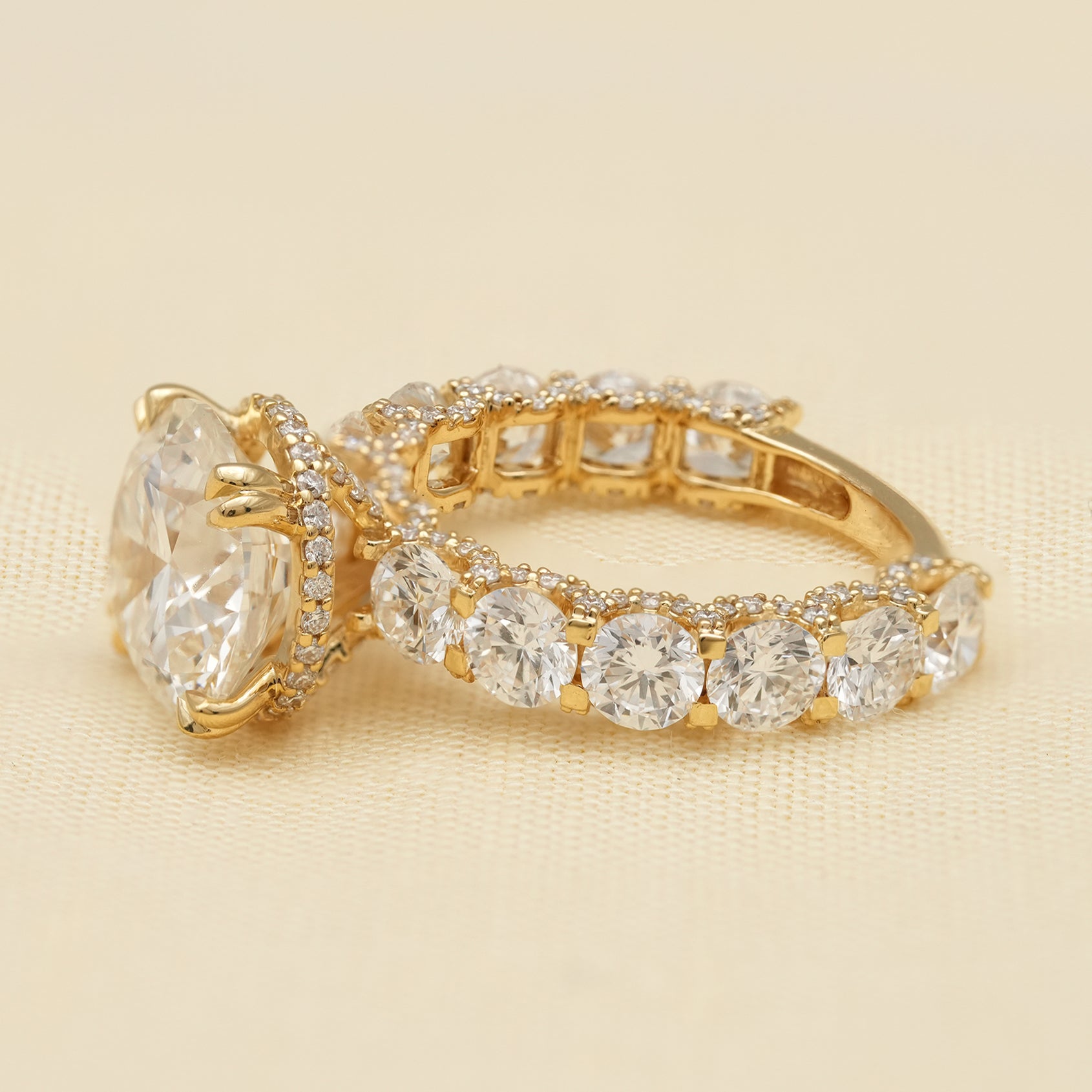 Round Cut Lab Diamond Ring with Hidden Halo Diamond Band