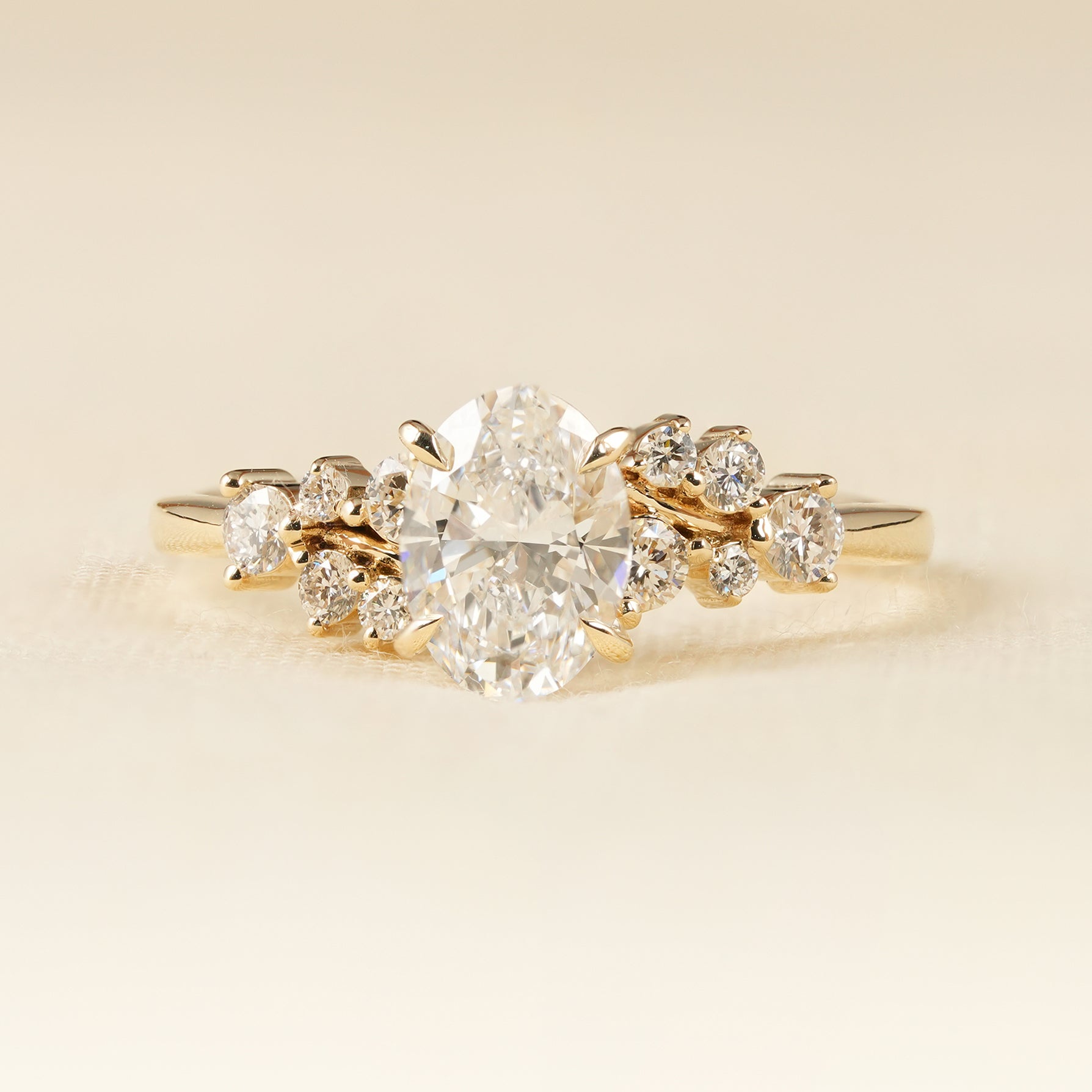 Floral Cluster Oval Lab Diamond Engagement Ring in Yellow Gold