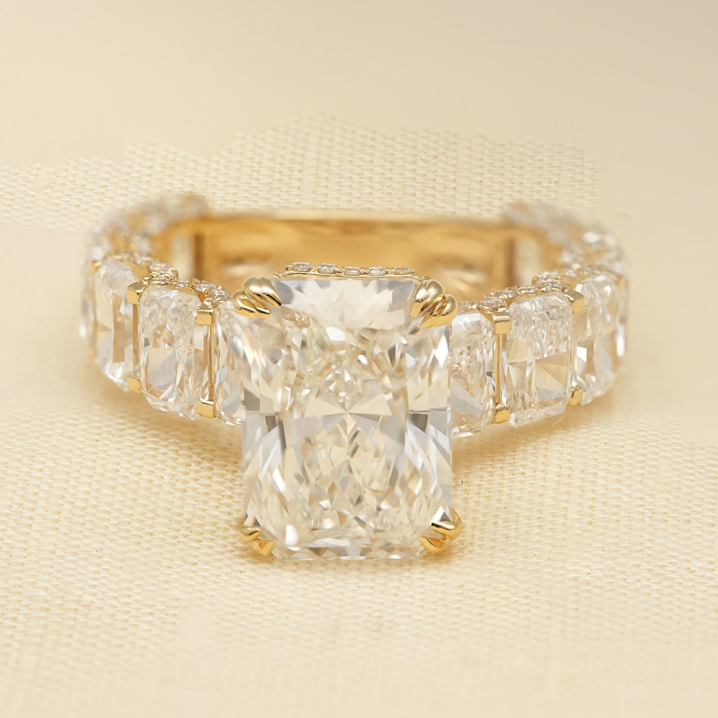 Radiant Cut Lab Diamond Ring with Hidden Halo Diamond Band
