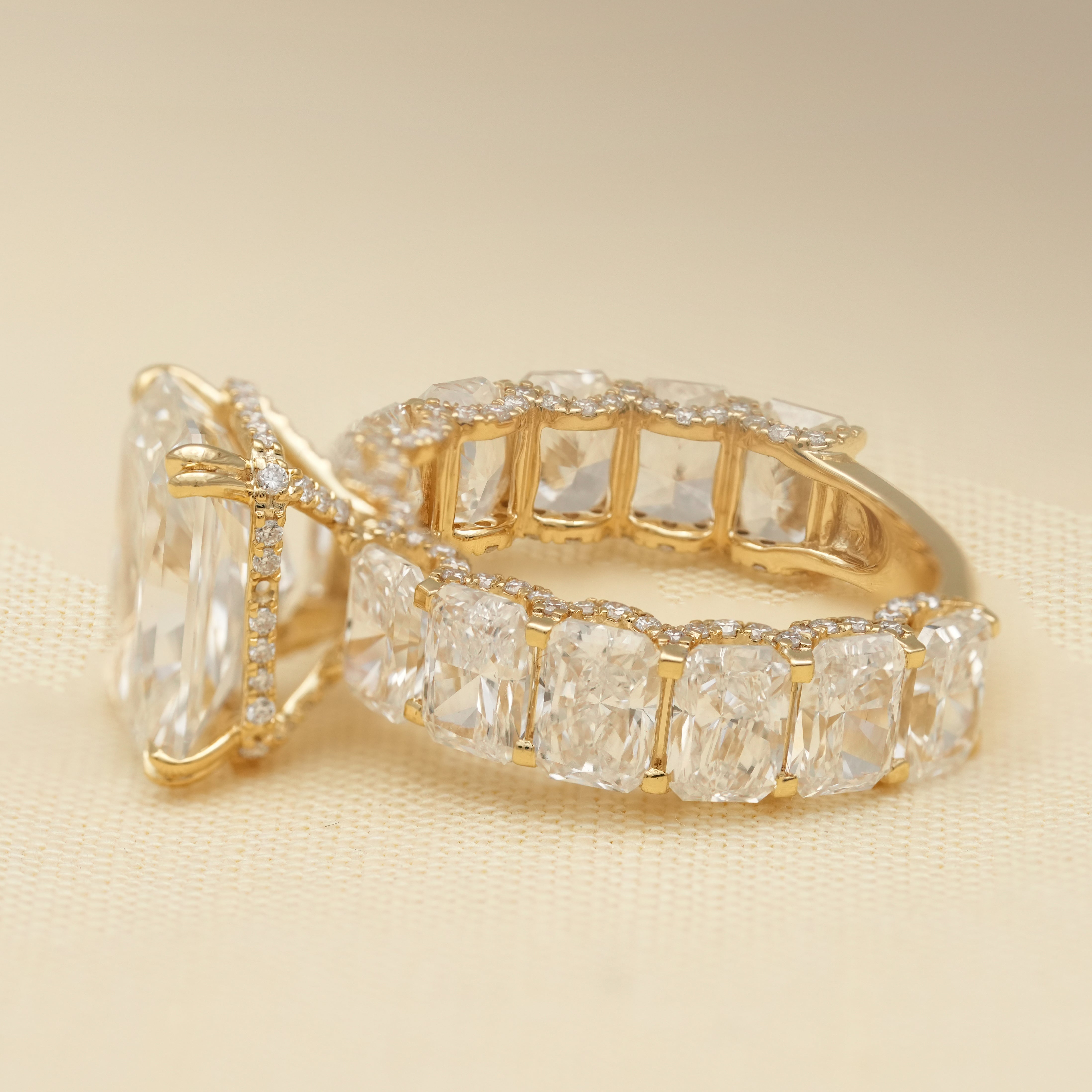 Radiant Cut Lab Diamond Ring with Hidden Halo Diamond Band