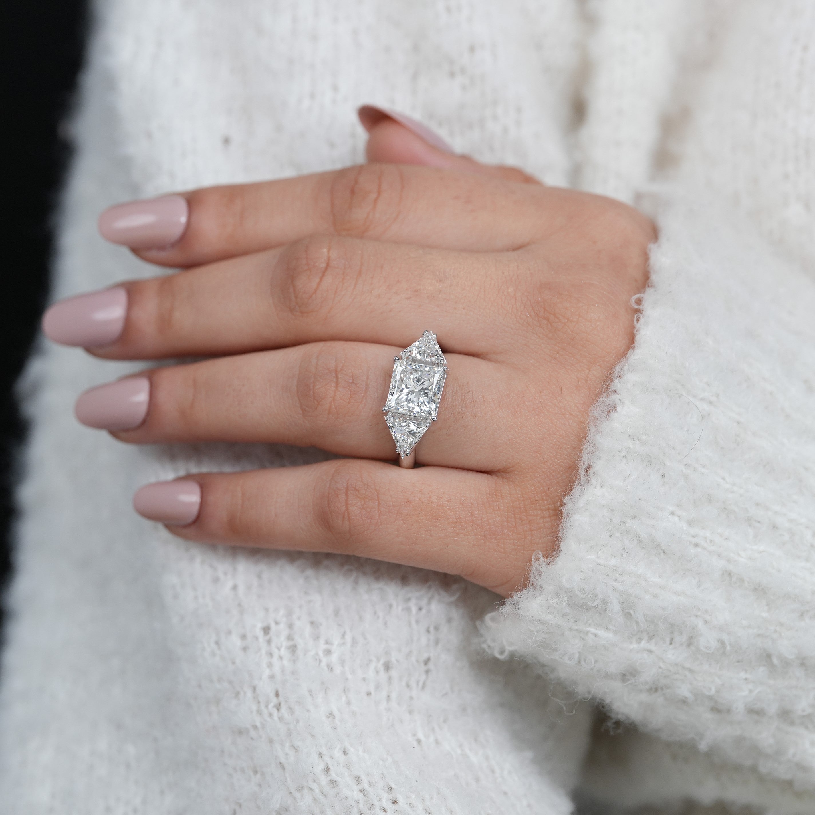 Vintage Style Three Stone Princess Lab Diamond Engagement Ring