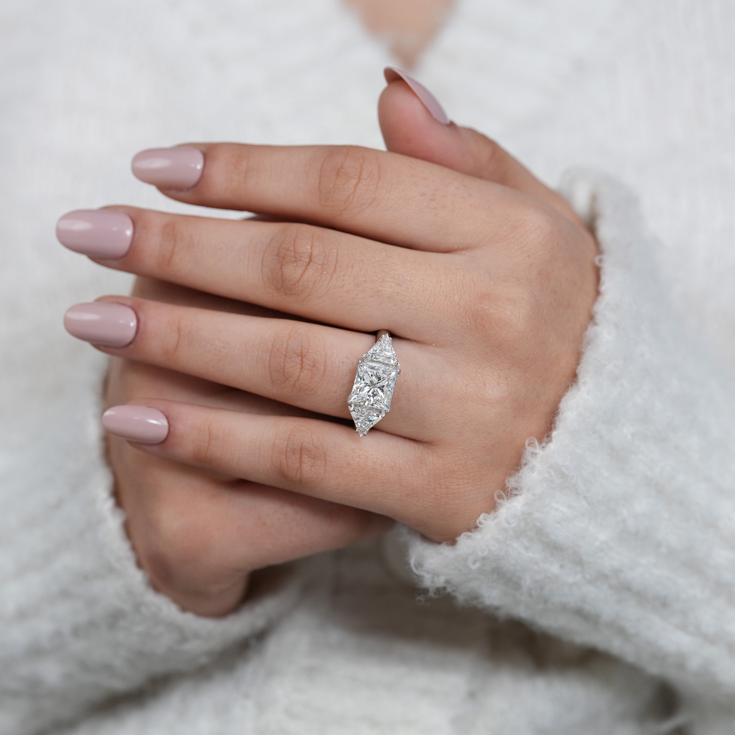 Vintage Style Three Stone Princess Lab Diamond Engagement Ring