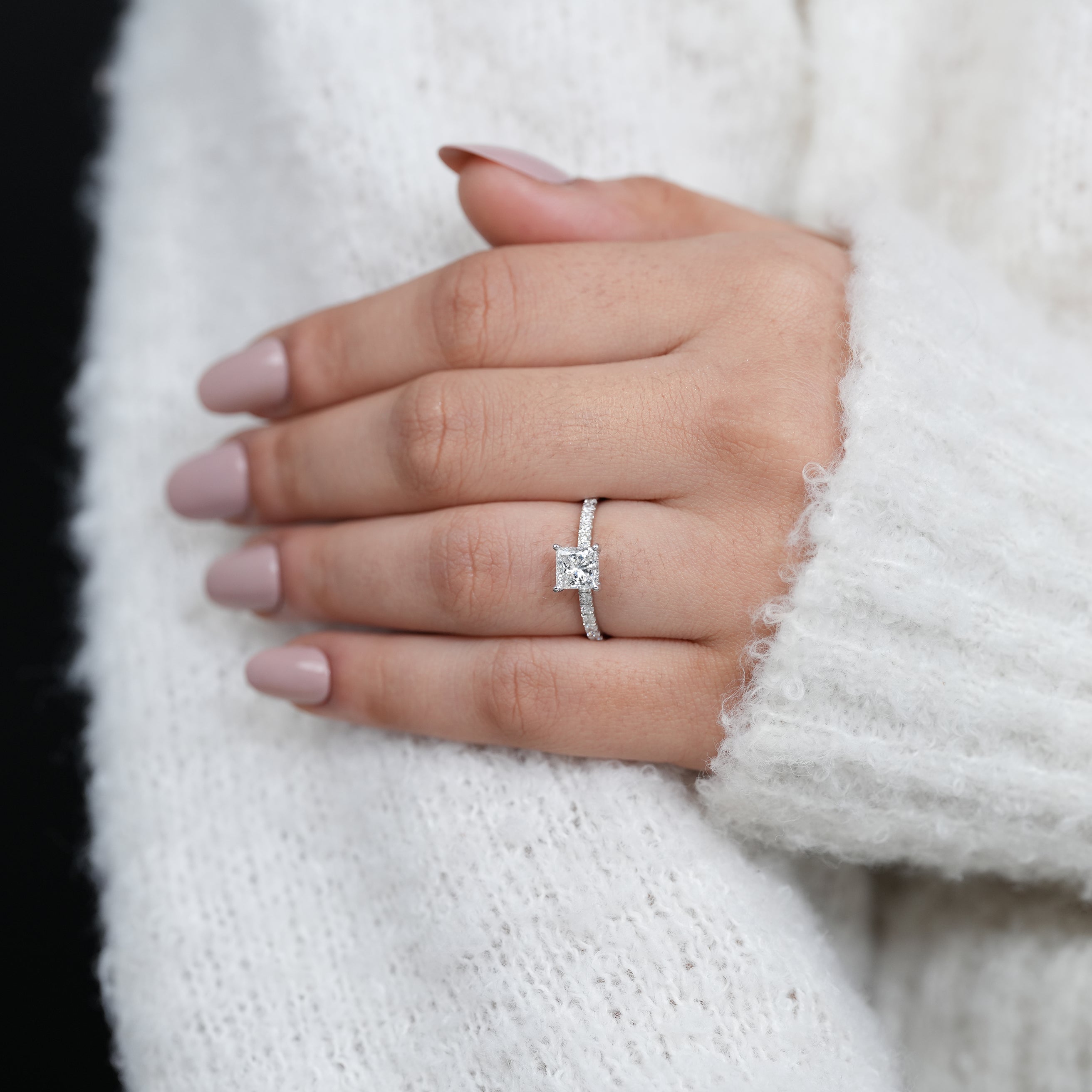 Luxury princess lab grown diamond solitaire with pavé details