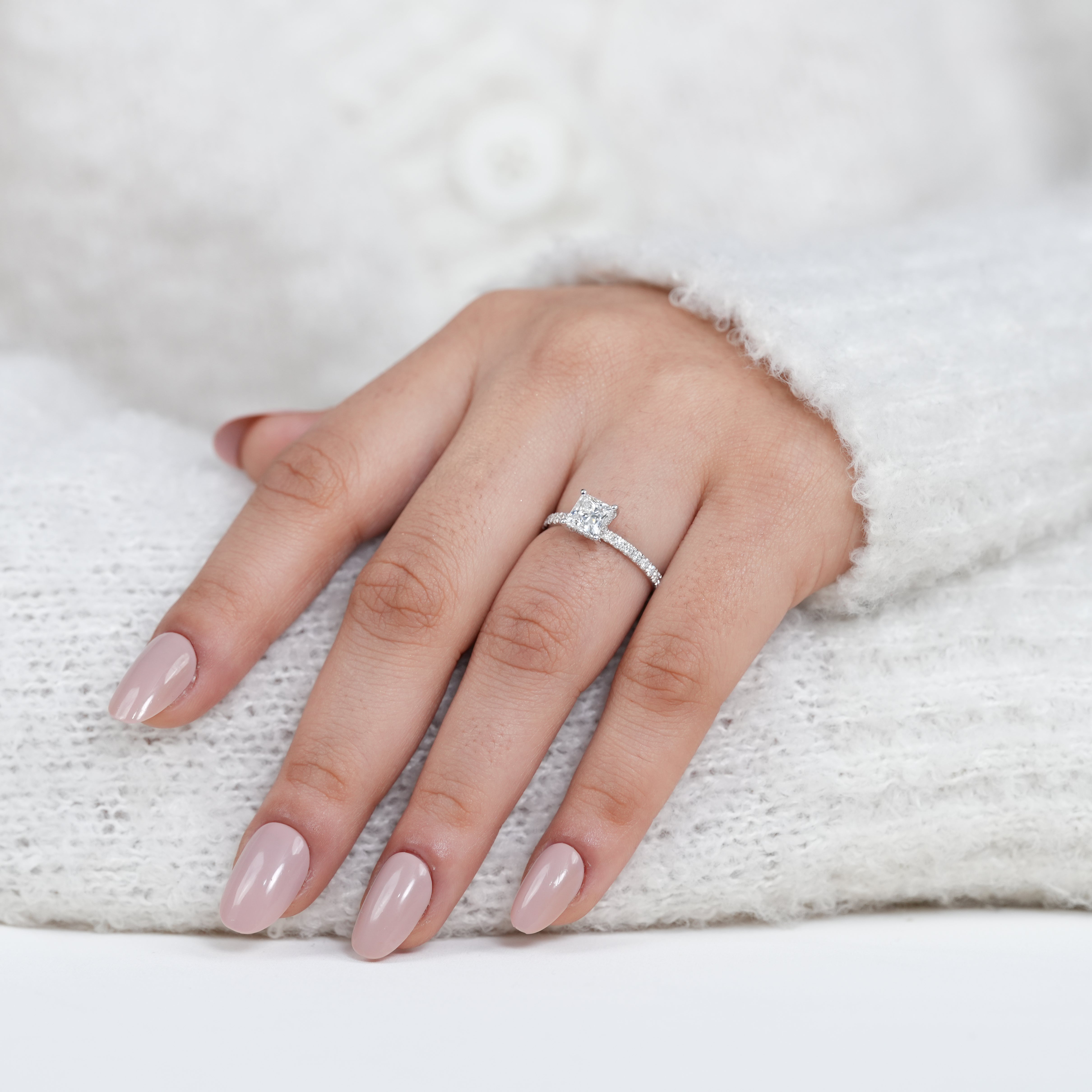 Princess cut lab grown diamond bridal ring with slim band