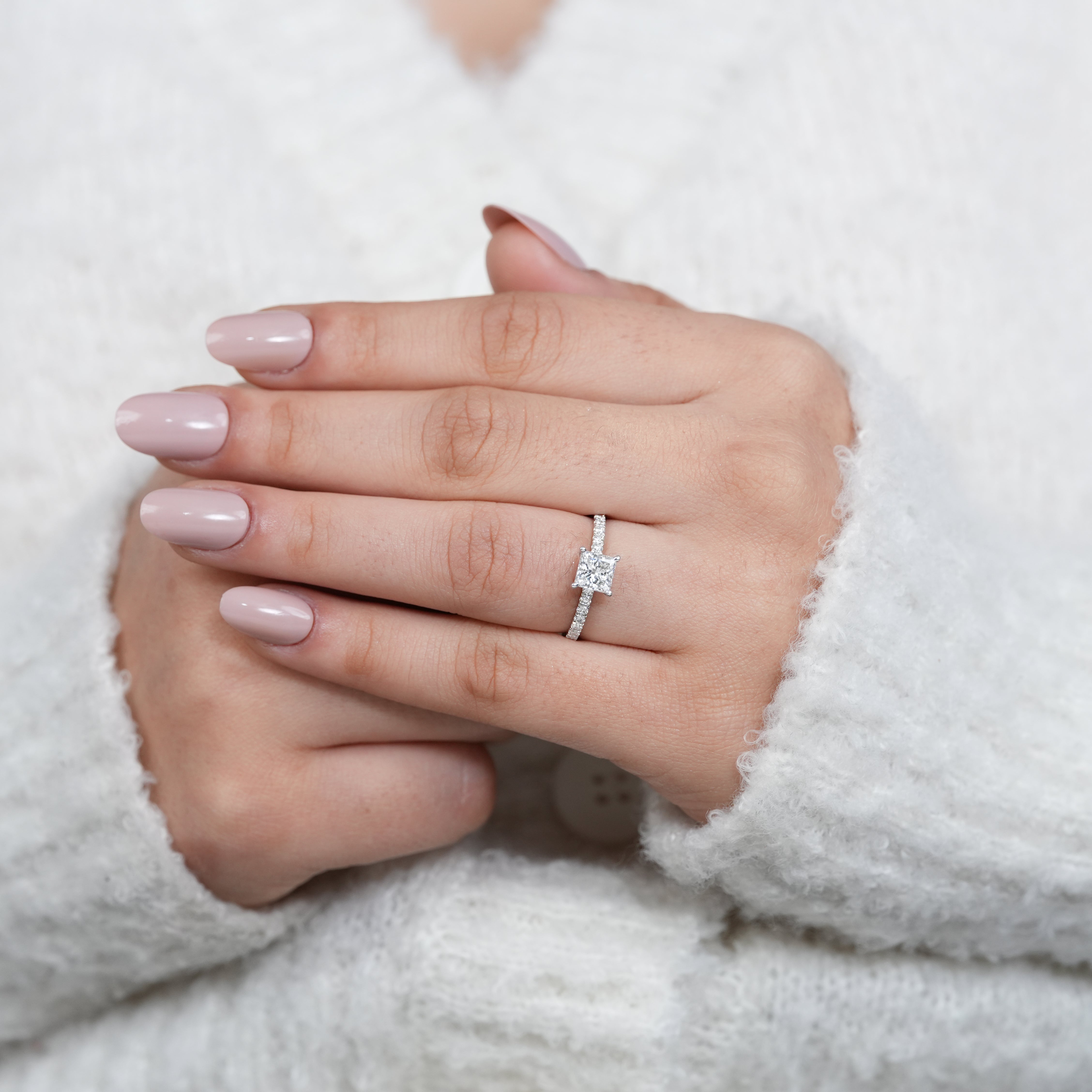 Princess cut lab grown diamond ring with elegant fine setting