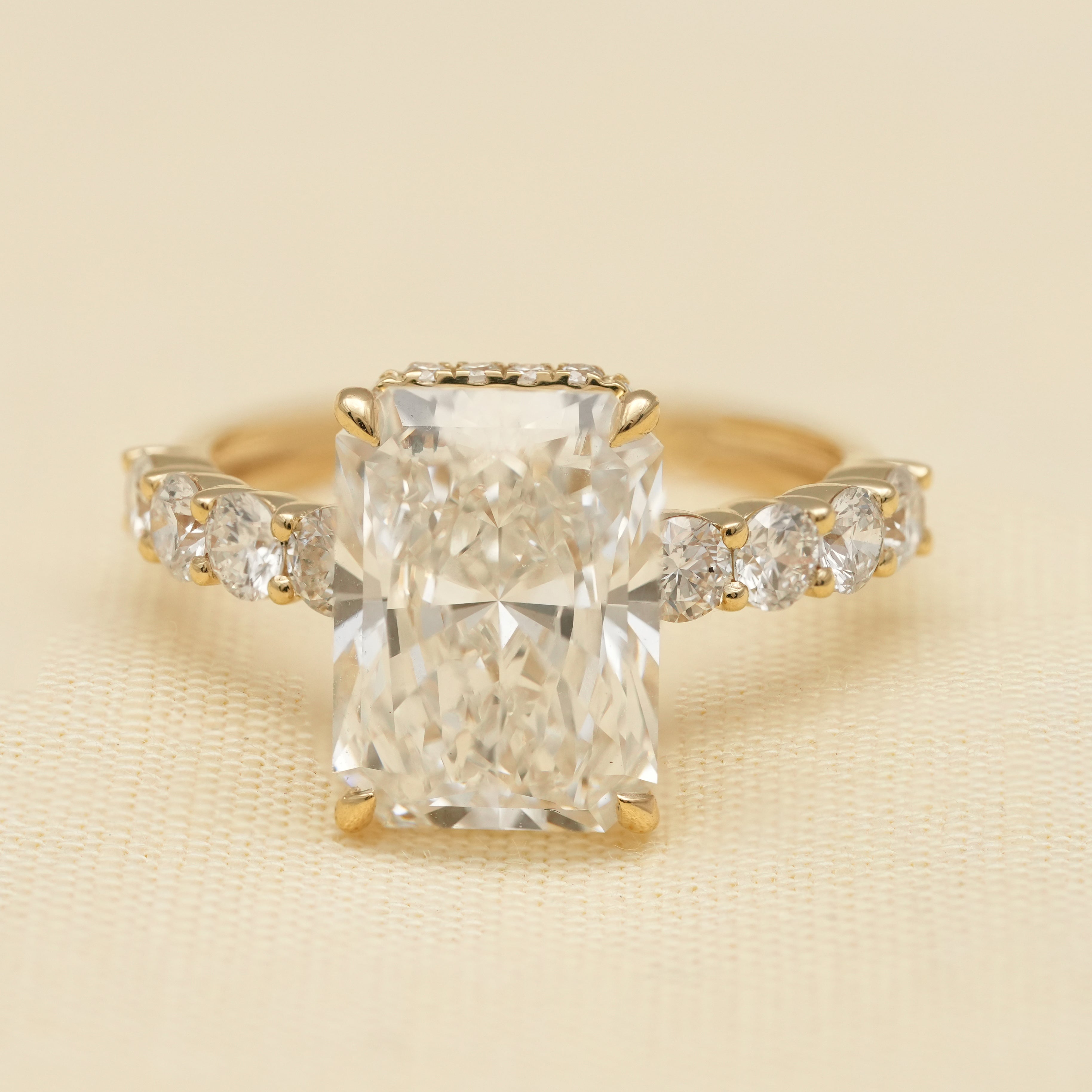 Radiant Cut Lab Diamond Wedding Ring Set with Matching Diamond Band