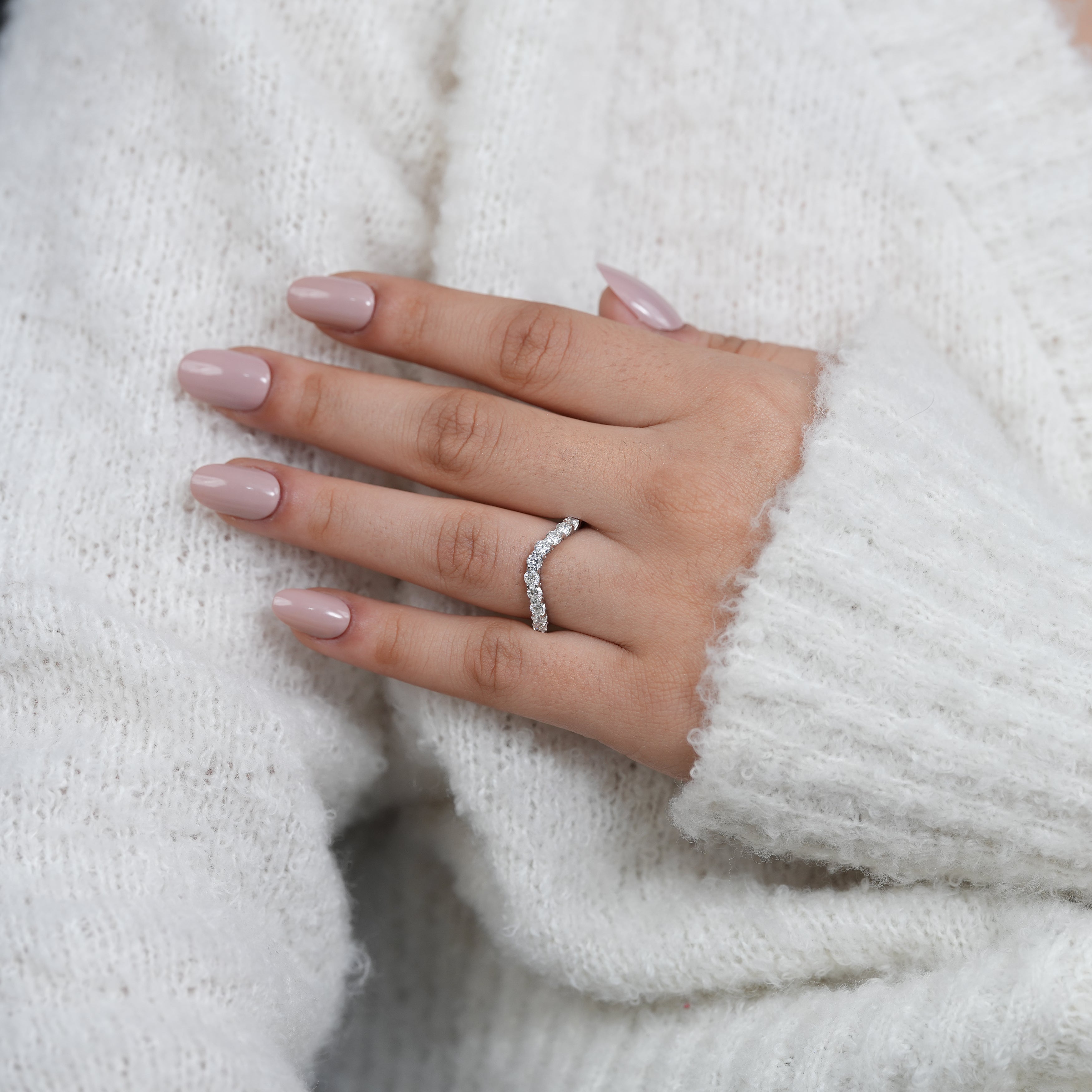 Lab grown diamond curved wedding band romantic gift for her