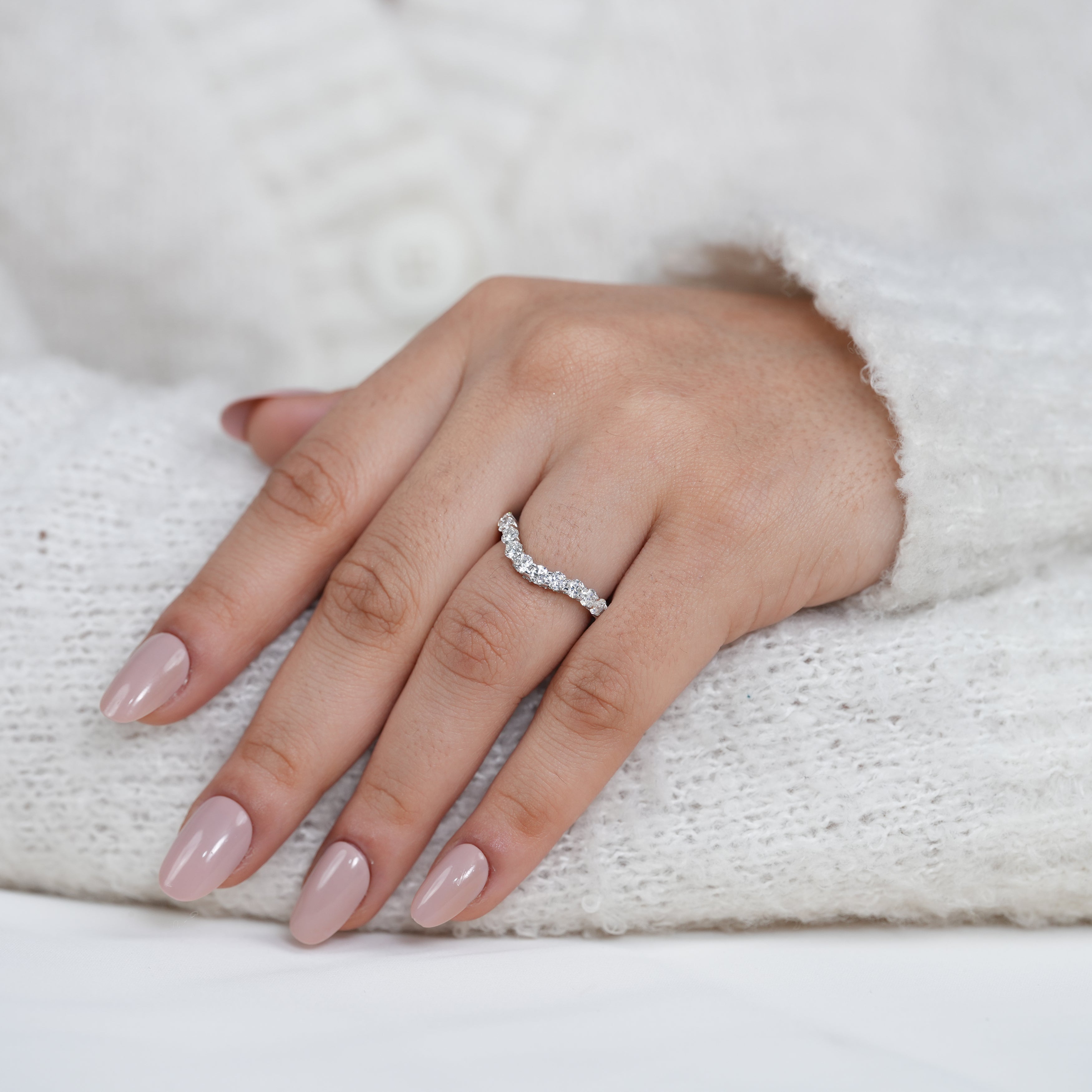 Lab grown diamond curved band perfect stacking wedding jewelry