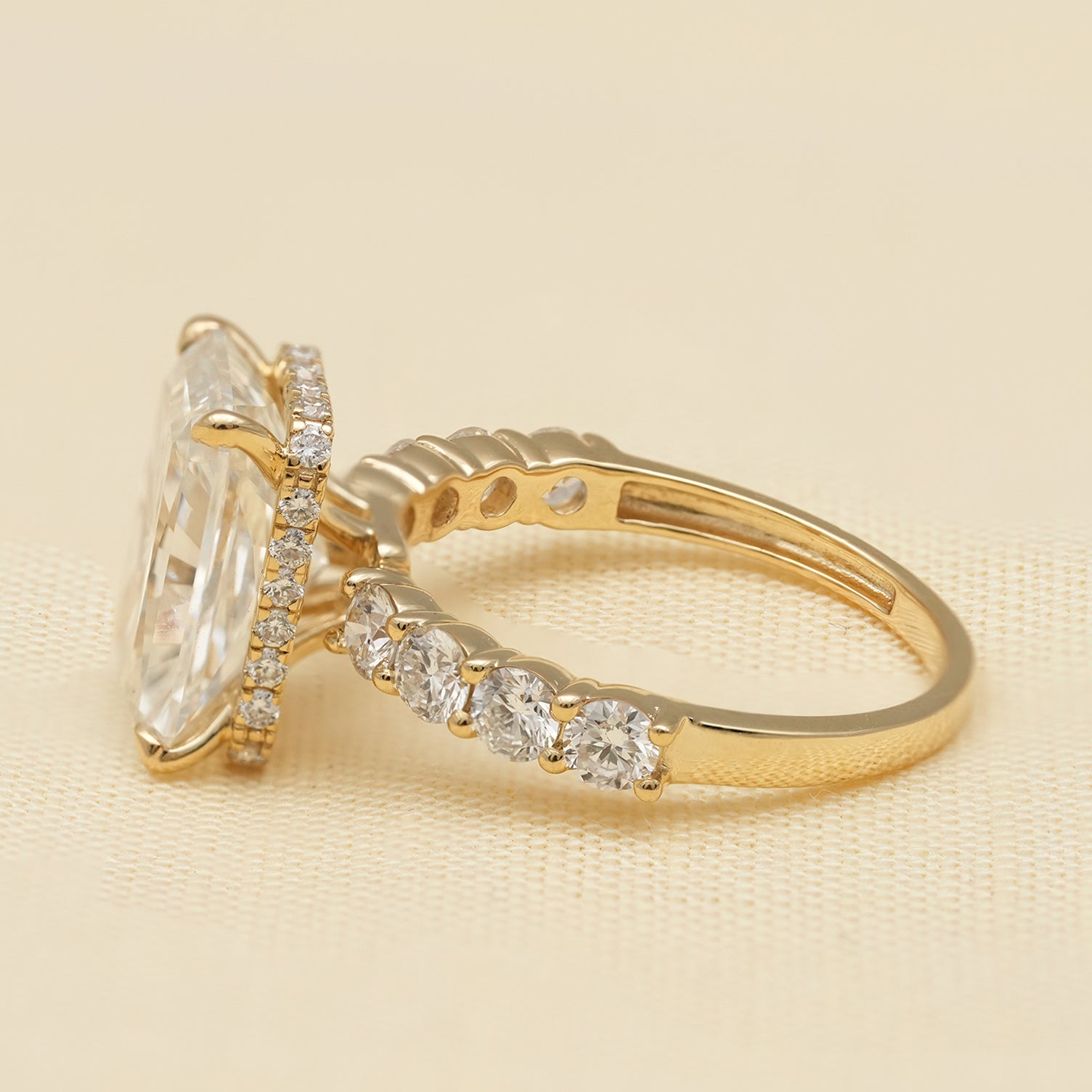 Radiant Cut Lab Diamond Wedding Ring Set with Matching Diamond Band