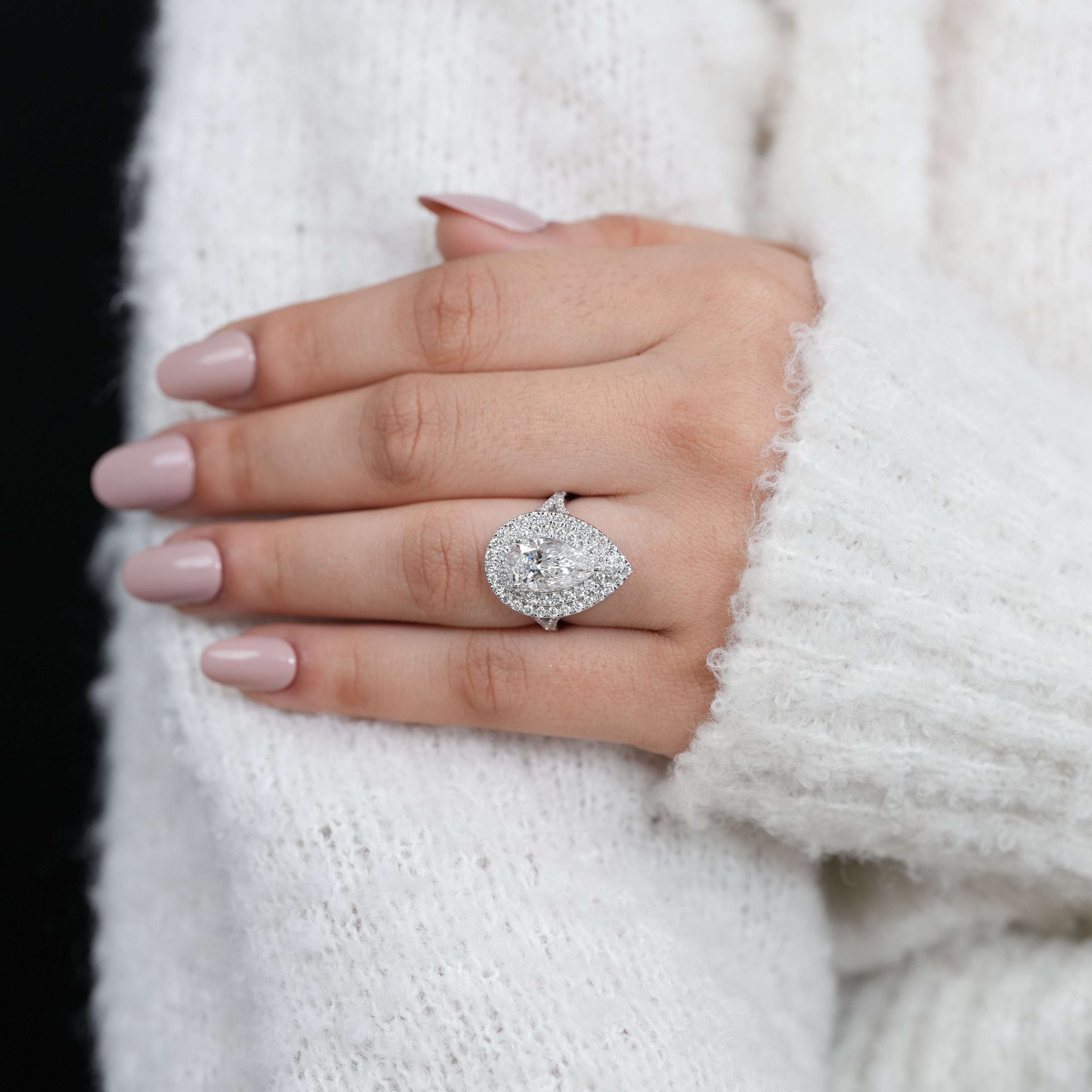 Lab grown diamond pear double halo ring luxury celebration jewelry